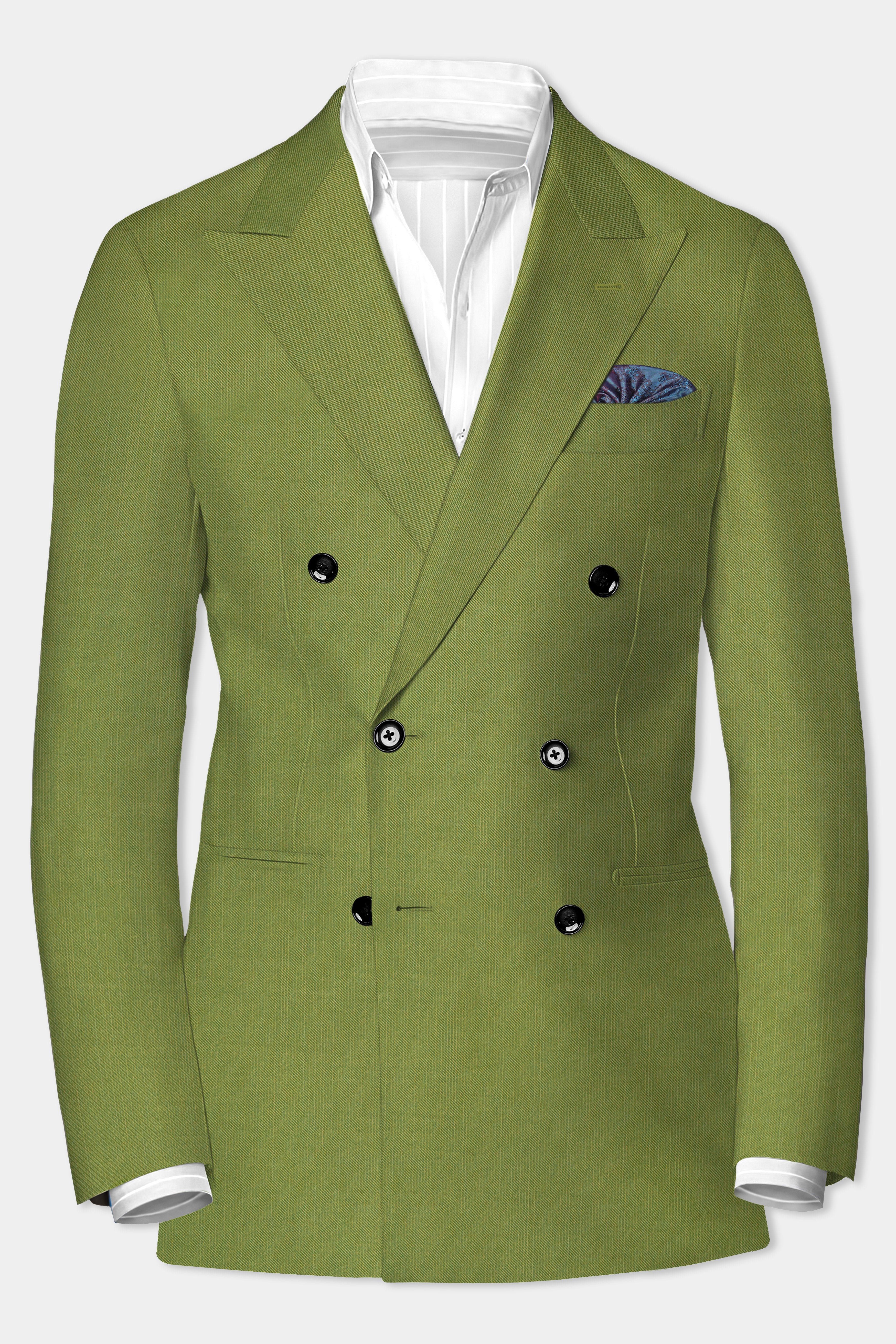 Pistachio-Wasabi Green Solid Wool Rich Double Breasted Stretchable Traveler Blazer