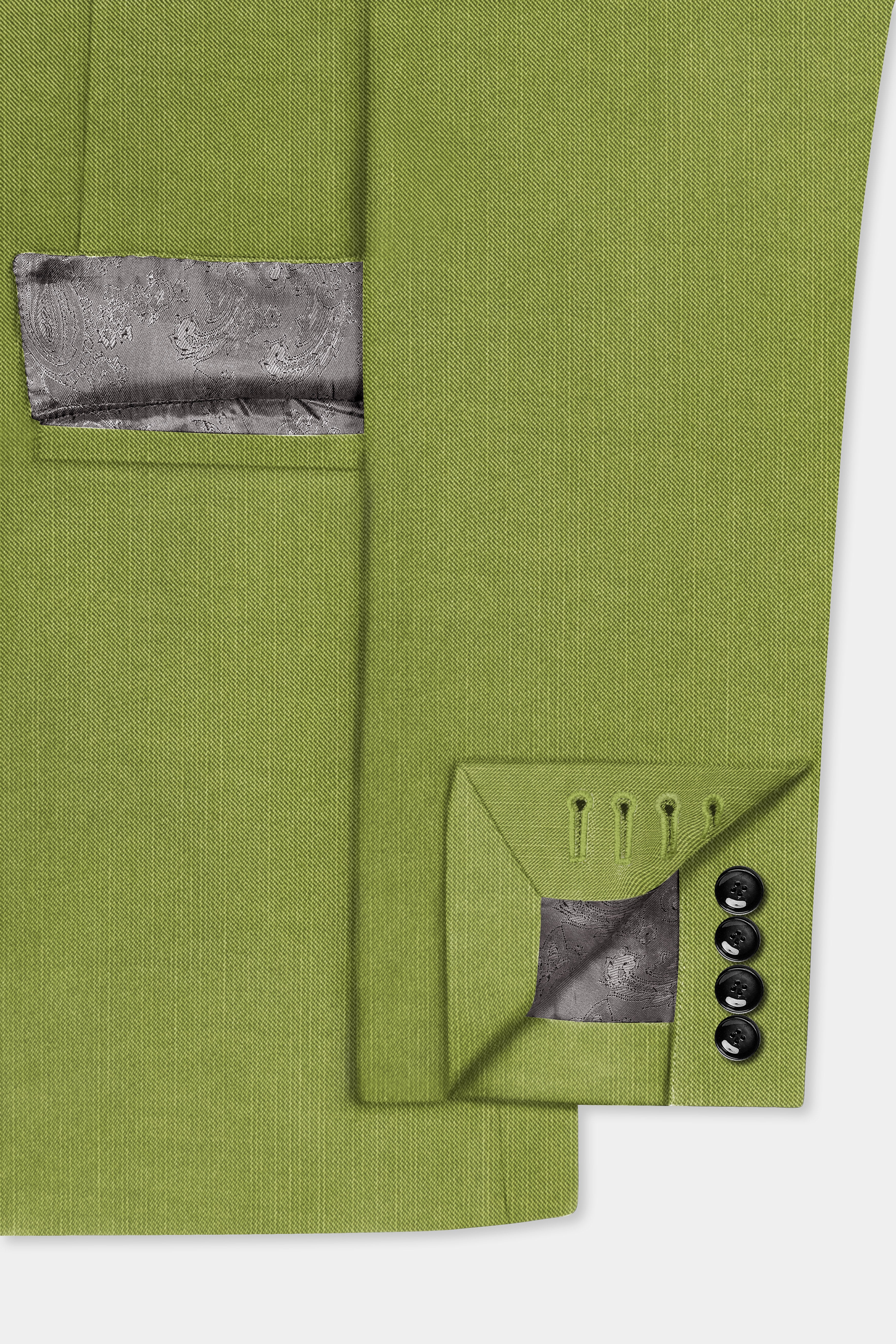 Pistachio-Wasabi Green Solid Wool Rich Double Breasted Slight Stretch Blazer