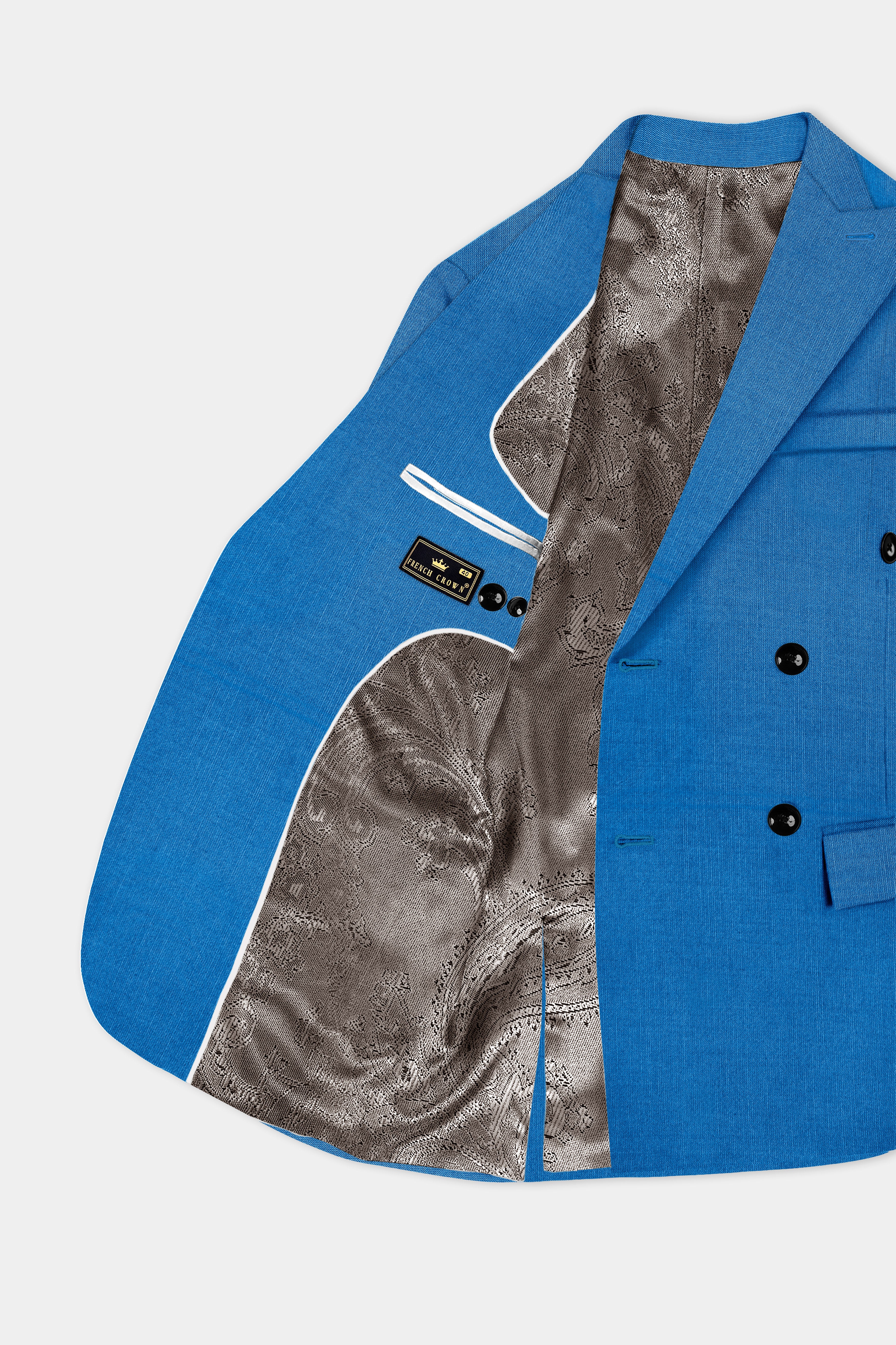 Azure-Venice Blue Solid Wool Rich Double Breasted Stretchable Traveler Blazer