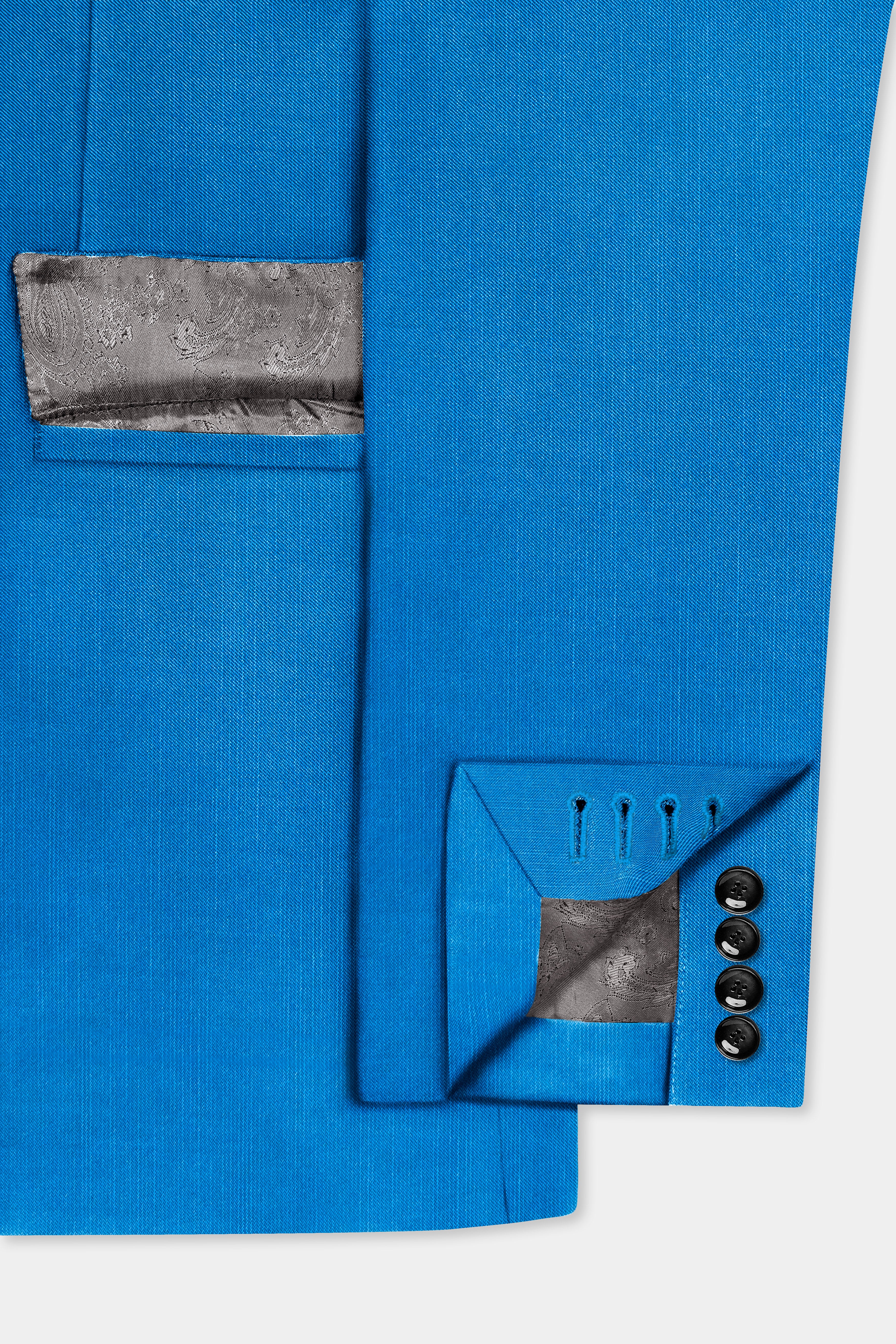 Azure-Venice Blue Solid Wool Rich Double Breasted Stretchable Traveler Blazer