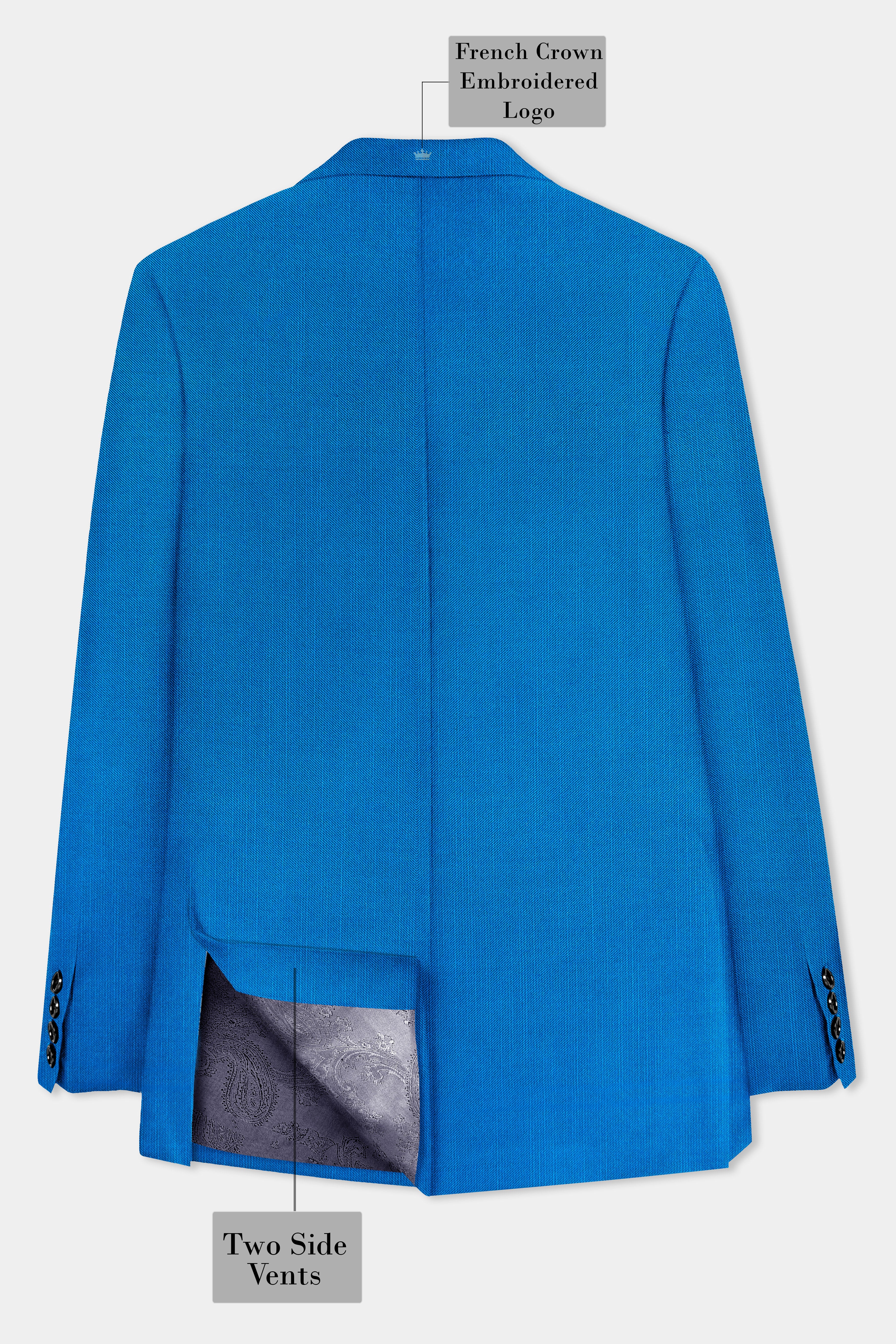 Azure-Venice Blue Solid Wool Rich Double Breasted Stretchable Traveler Blazer