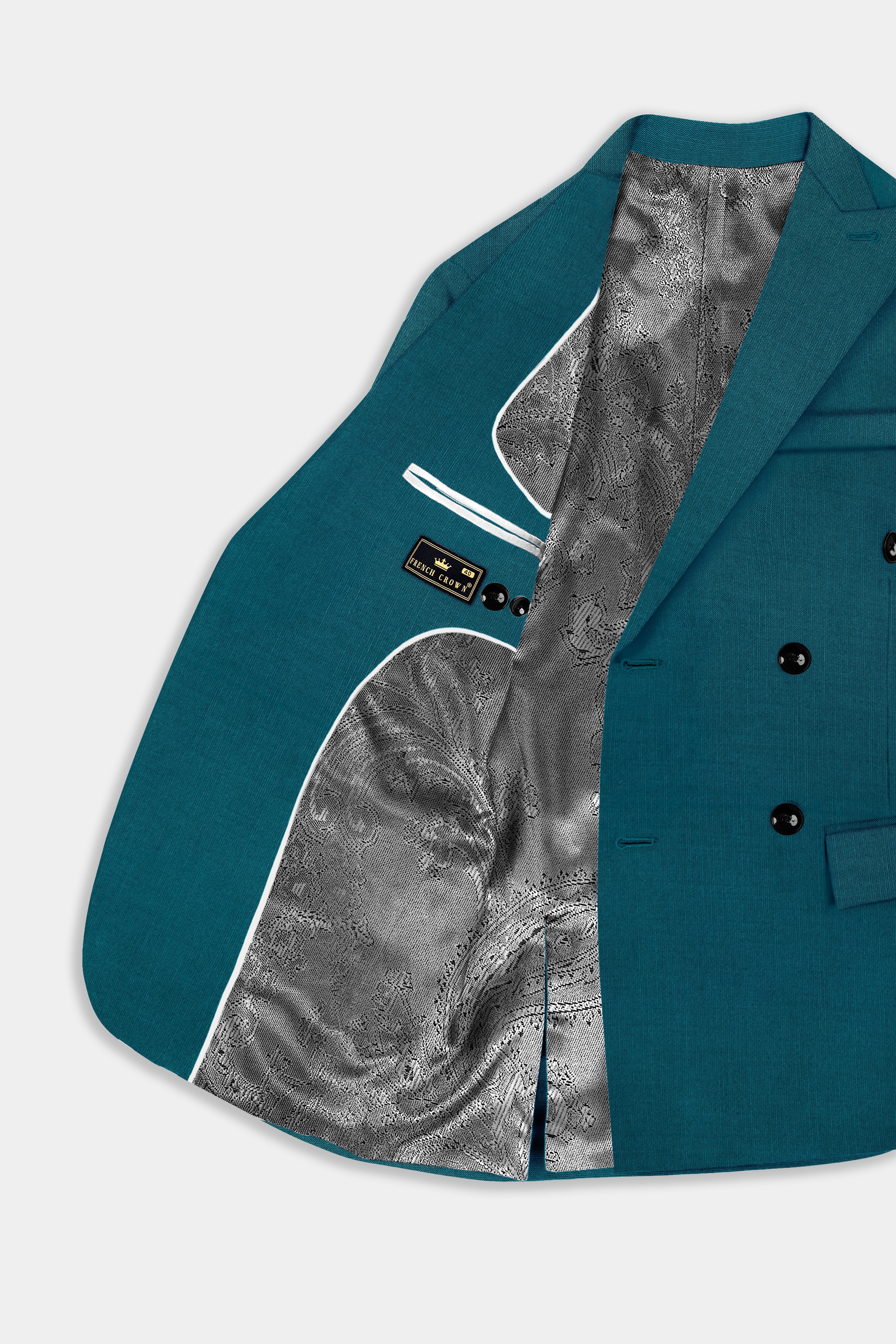 Sapphire-Peacock Blue Solid Wool Rich Double Breasted Stretchable traveler Blazer