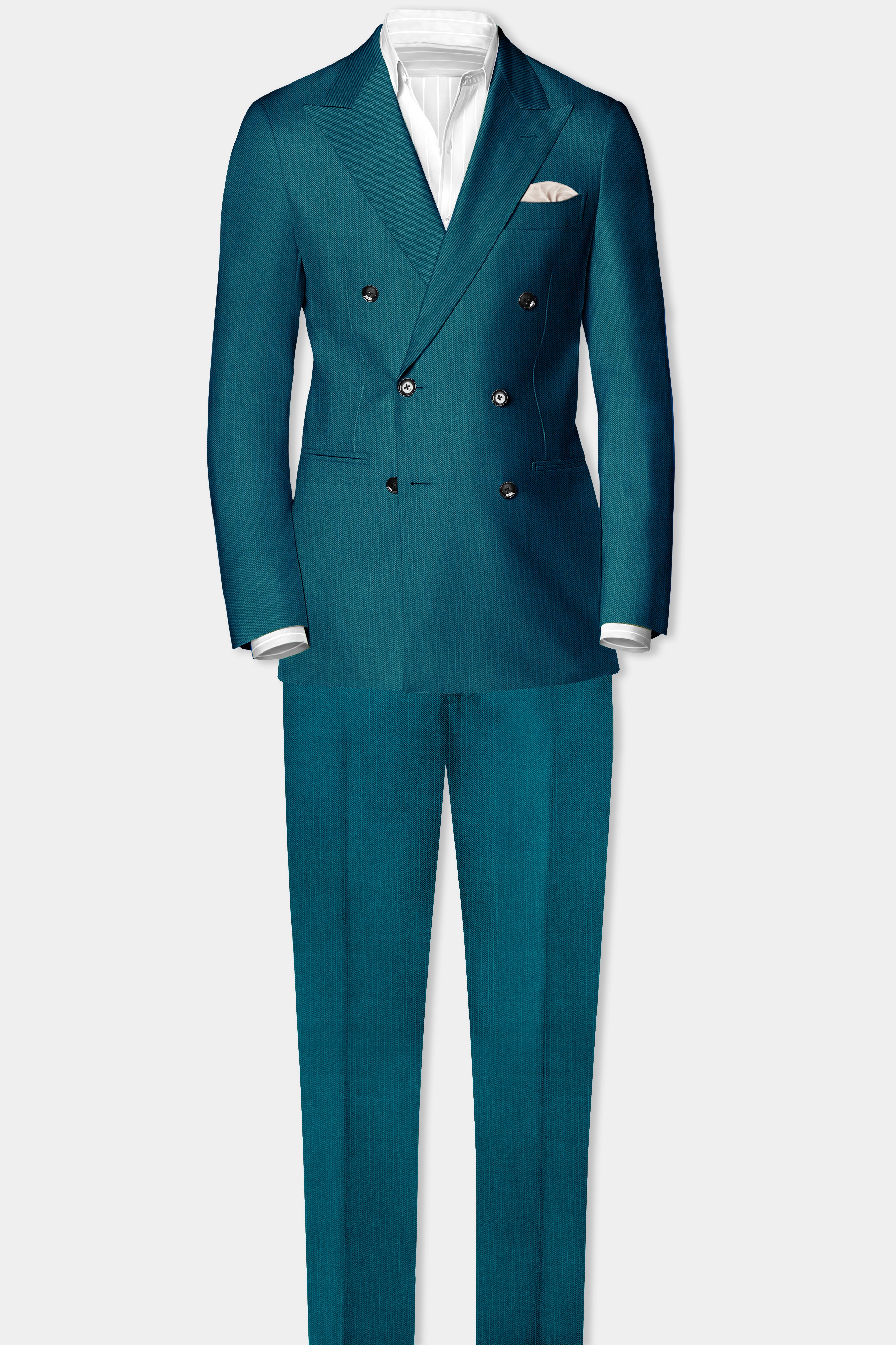 Sapphire-Peacock Blue Solid Wool Rich Double Breasted Stretchable traveler Blazer