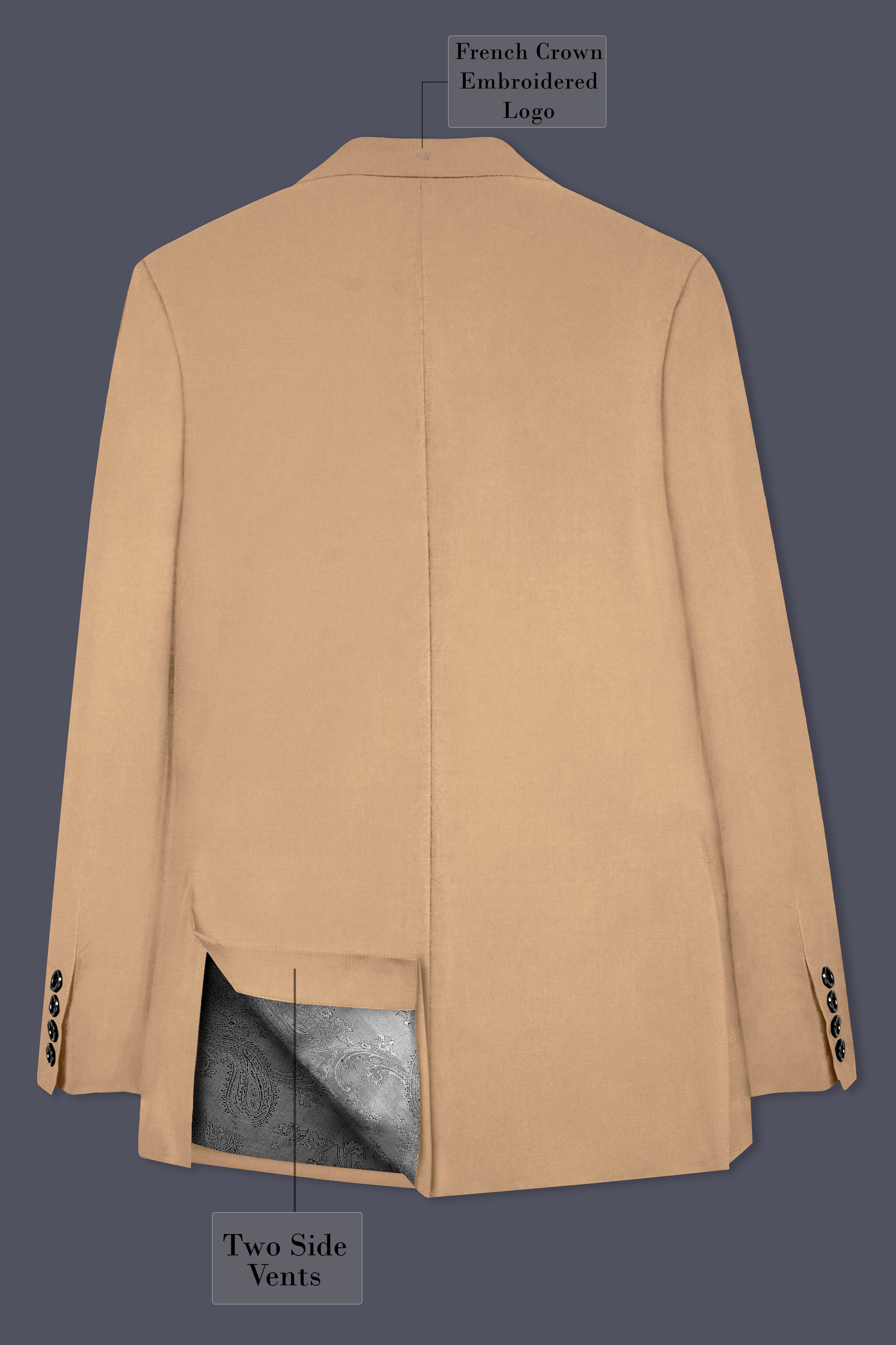 Cameo Cream Solid Cotton Single Breasted Blazer