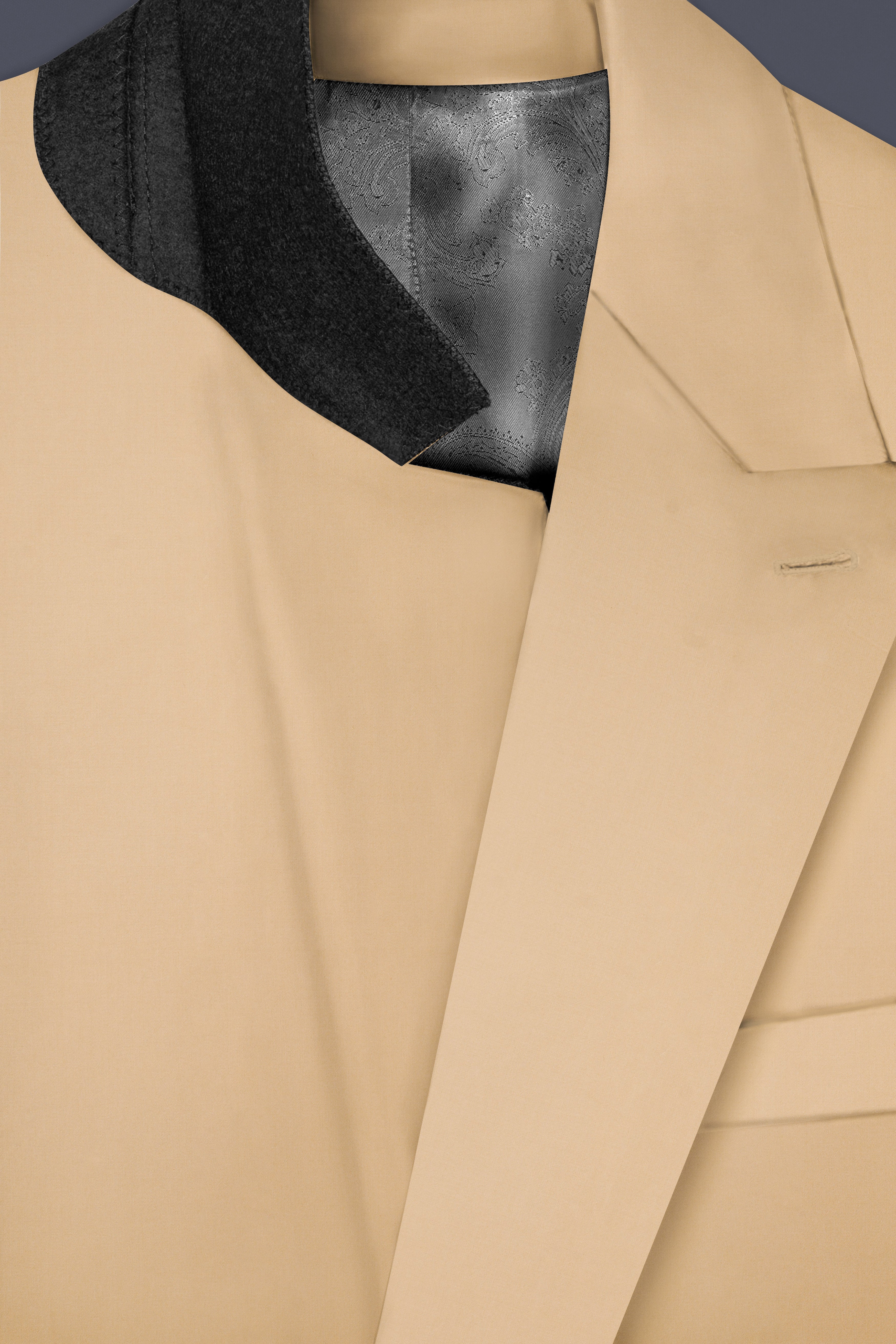 Cameo Cream Solid Cotton Double Breasted Blazer