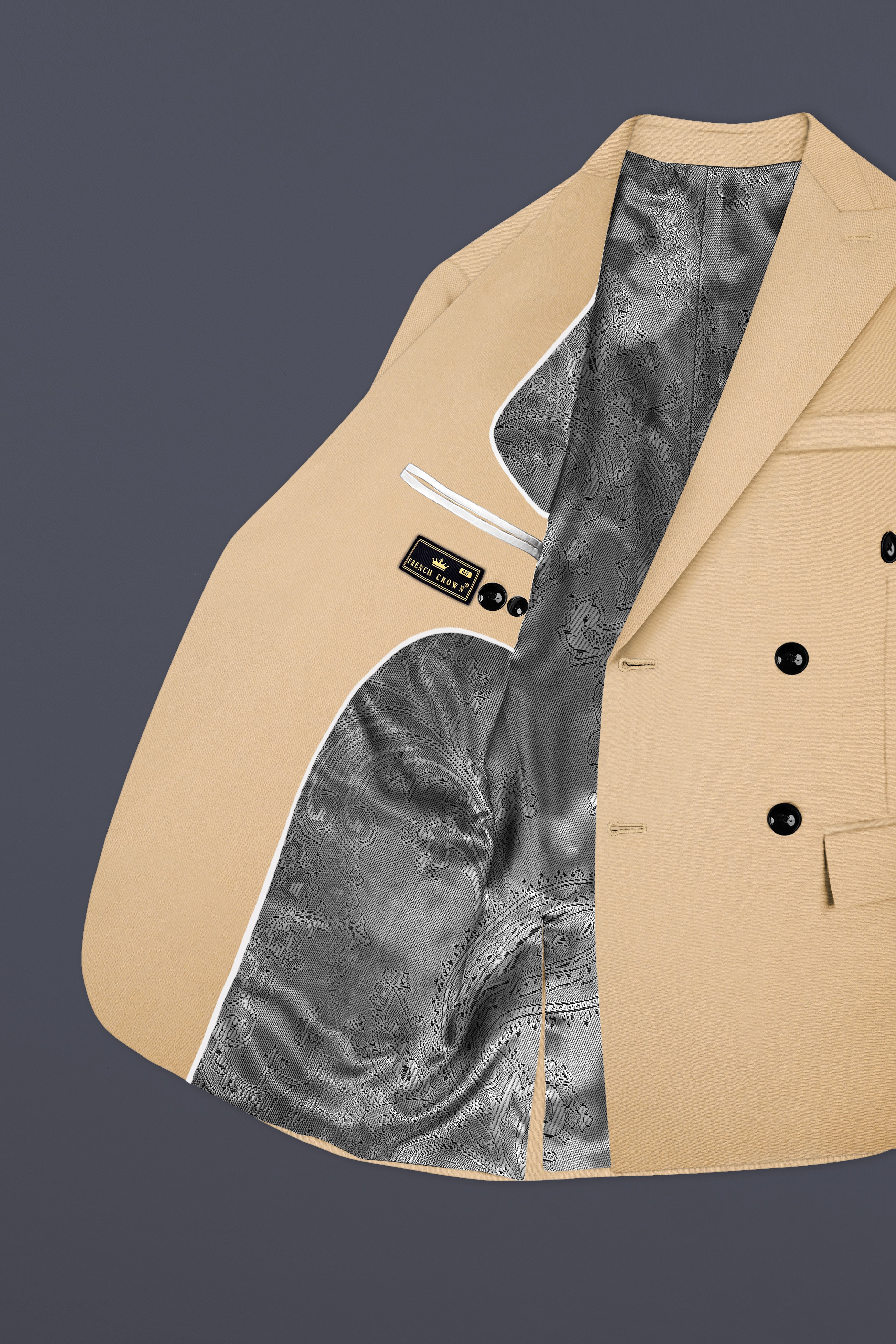 Cameo Cream Solid Cotton Double Breasted Blazer