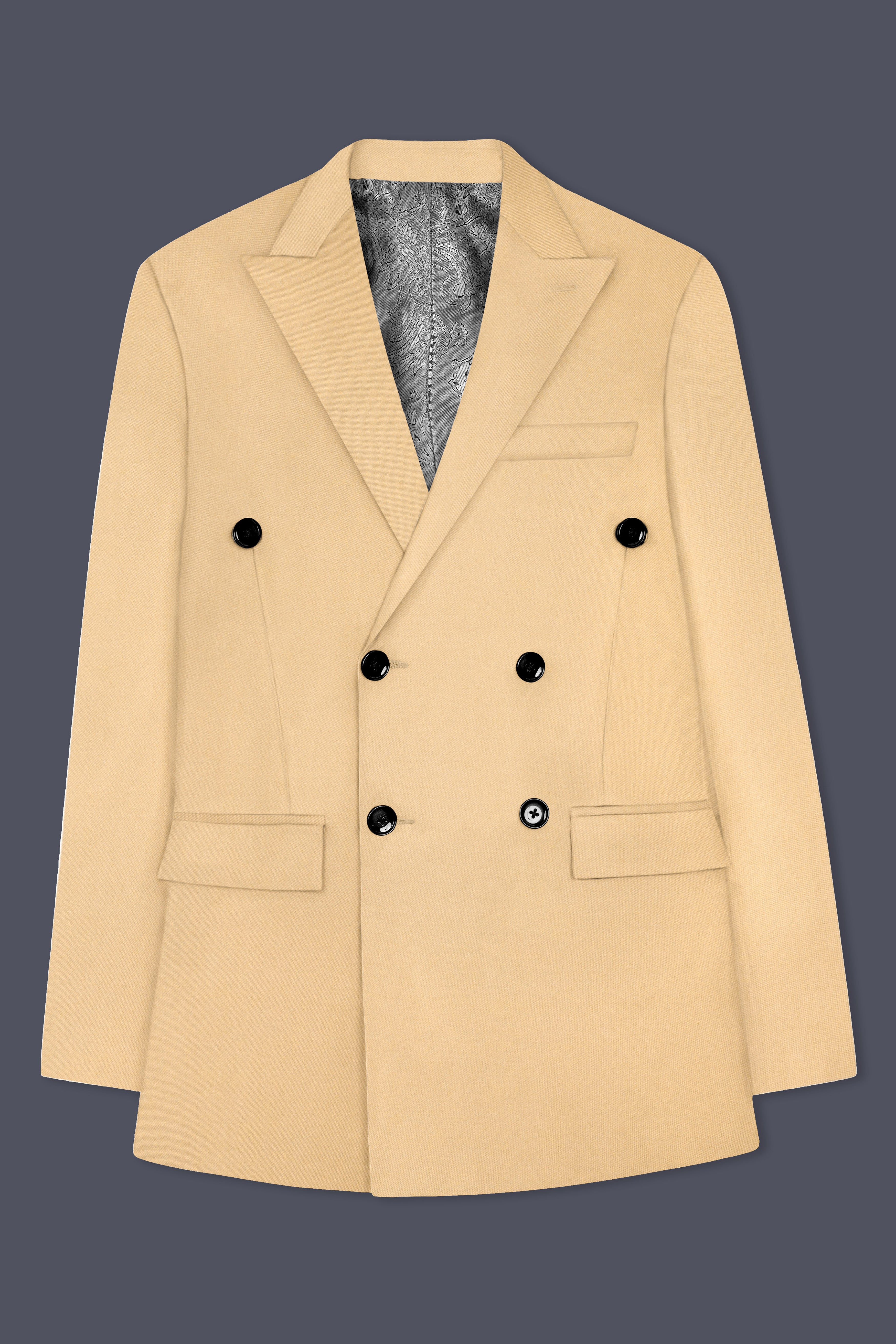 Cameo Cream Solid Cotton Double Breasted Blazer