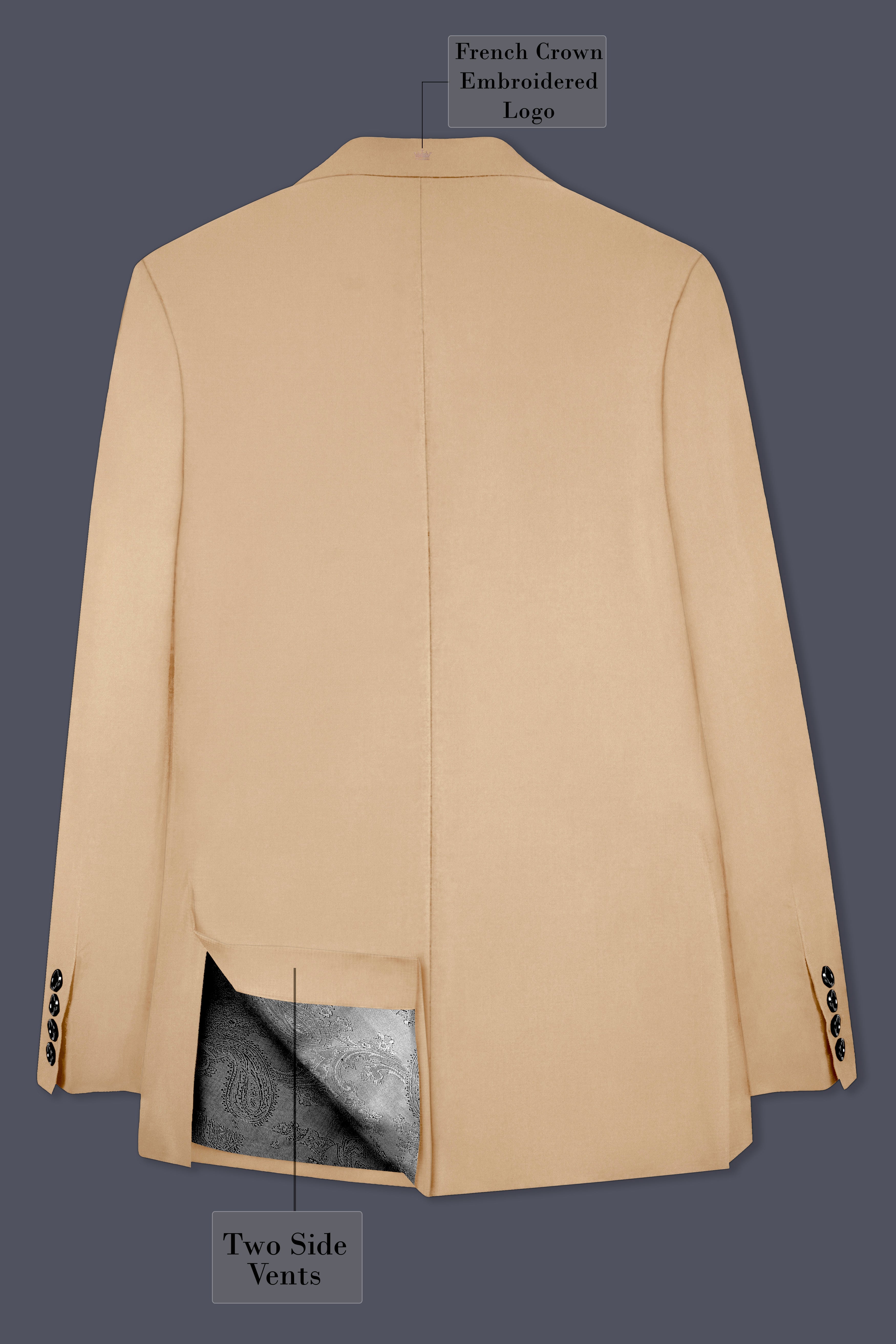 Cameo Cream Solid Cotton Double Breasted Blazer