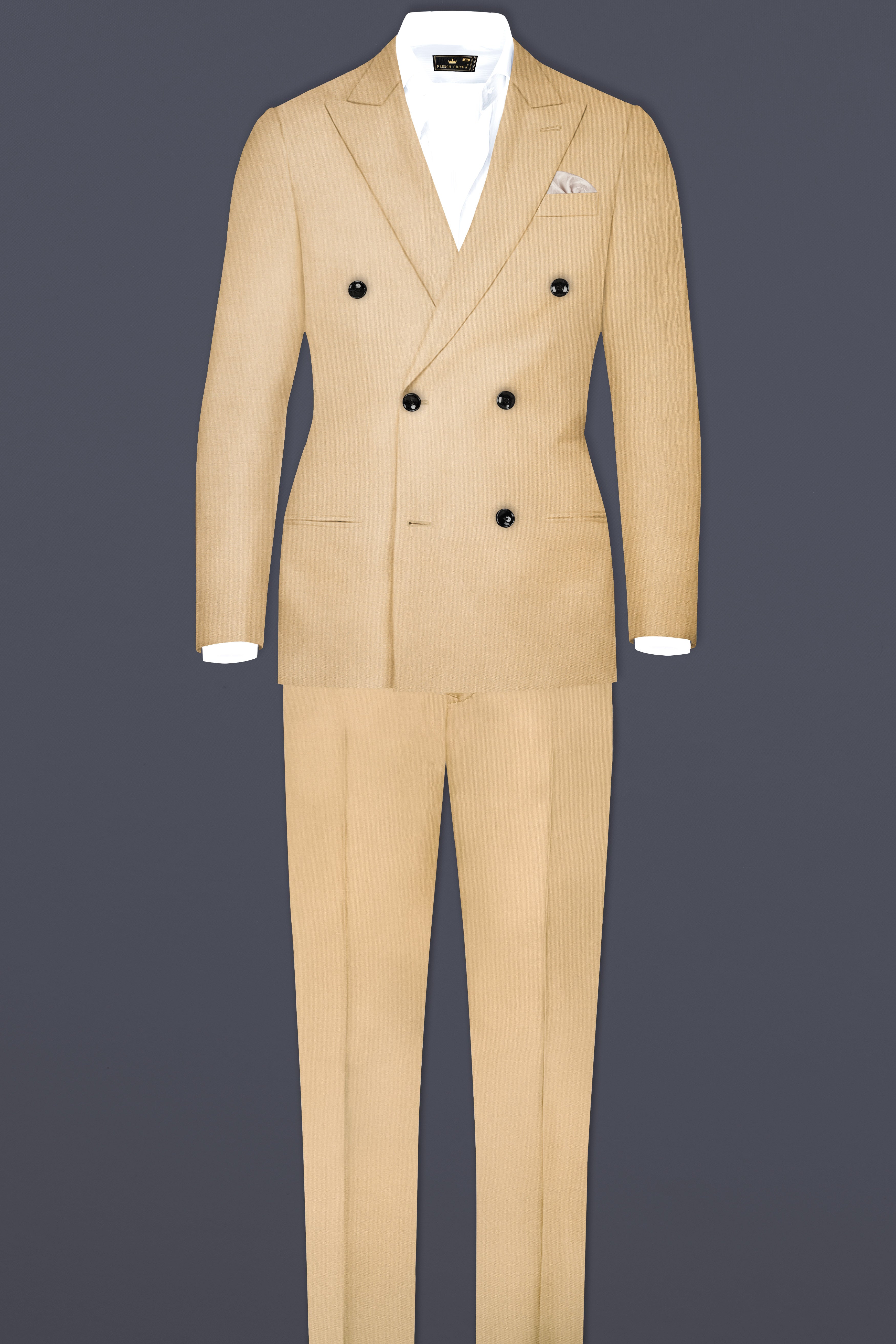 Cameo Cream Solid Cotton Double Breasted Blazer