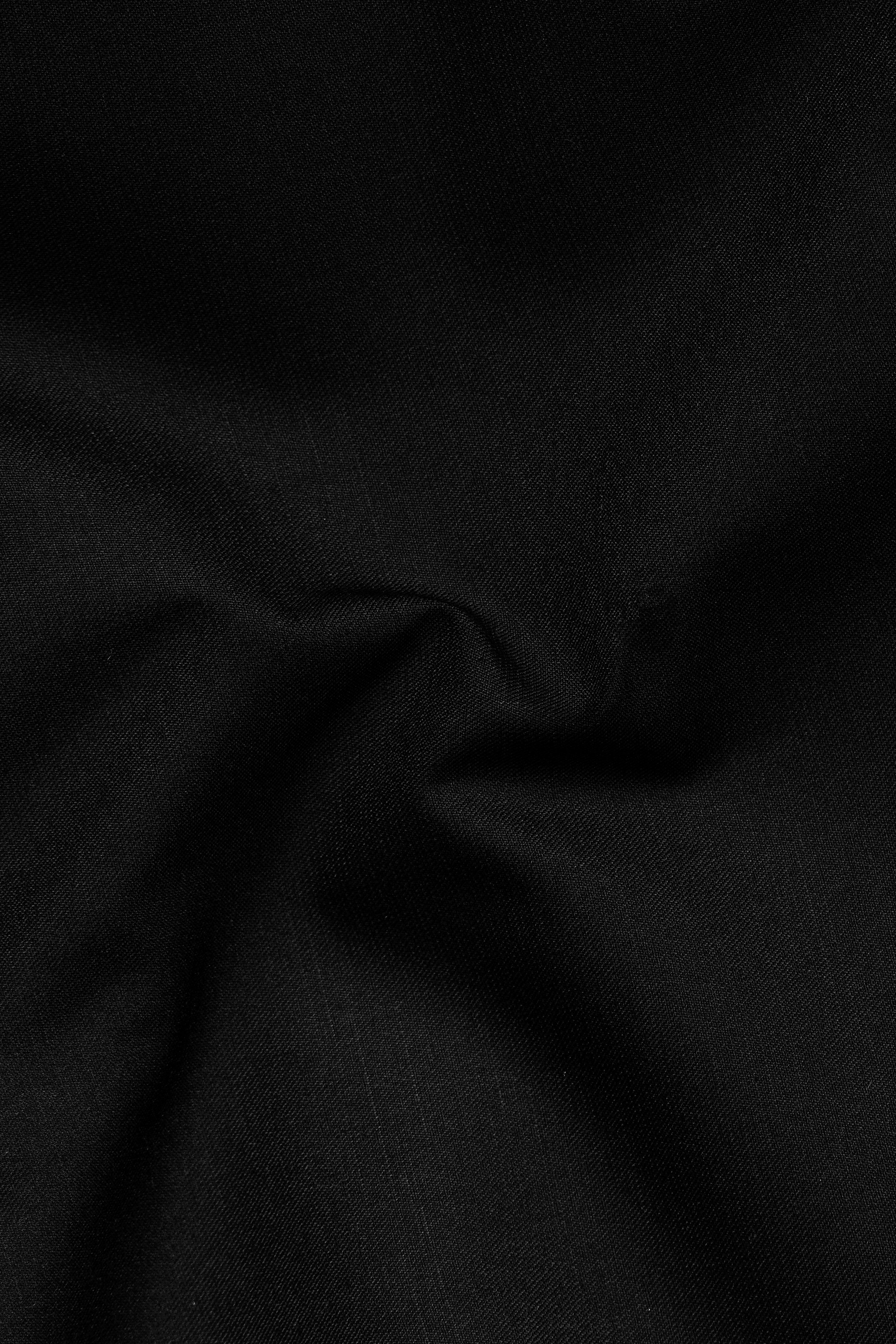Jade Black Solid Wool Rich Cross Placket Bandhgala Stretchable traveler Blazer