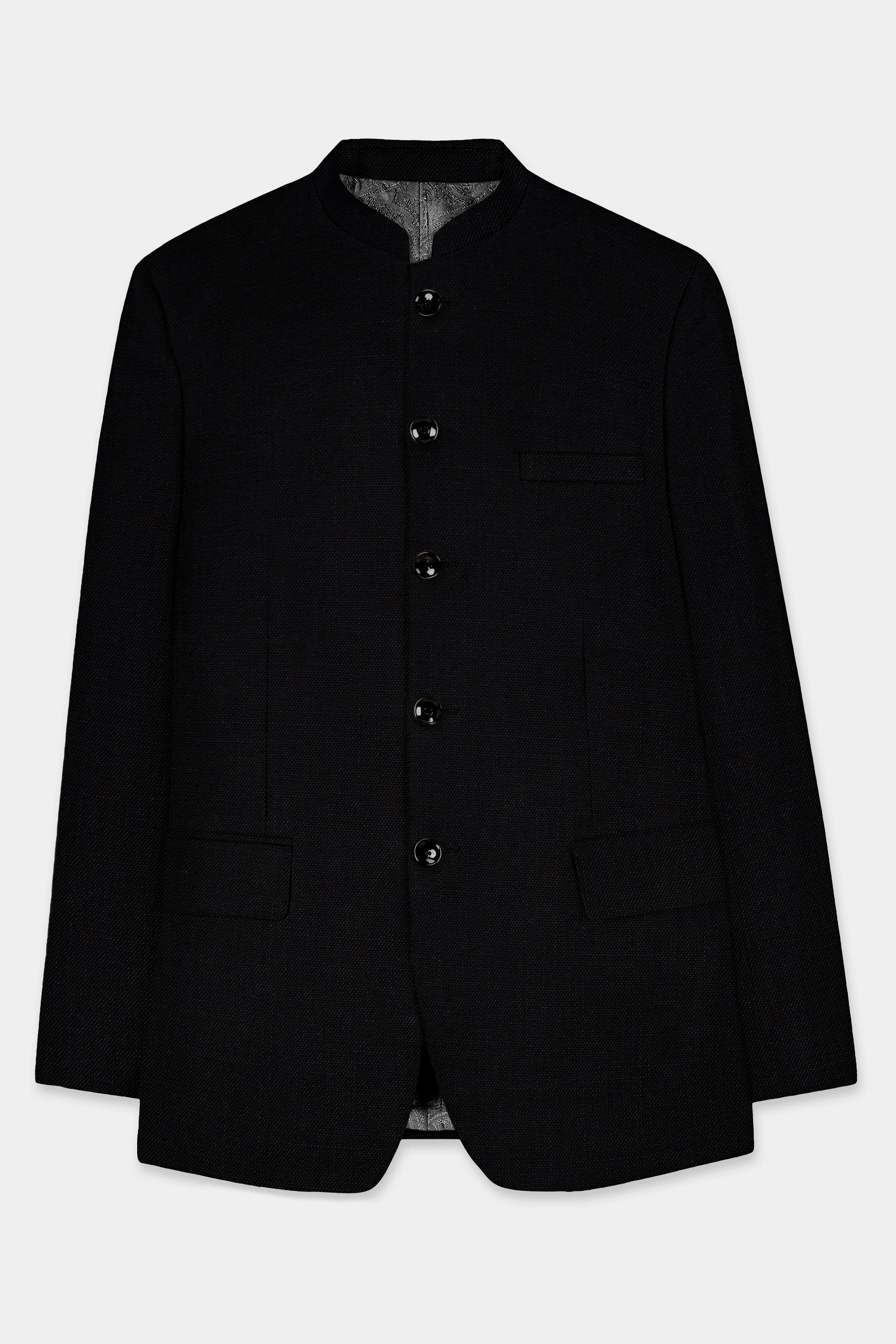 Jade Black Solid Bandhgala Luxurious Linen Blazer