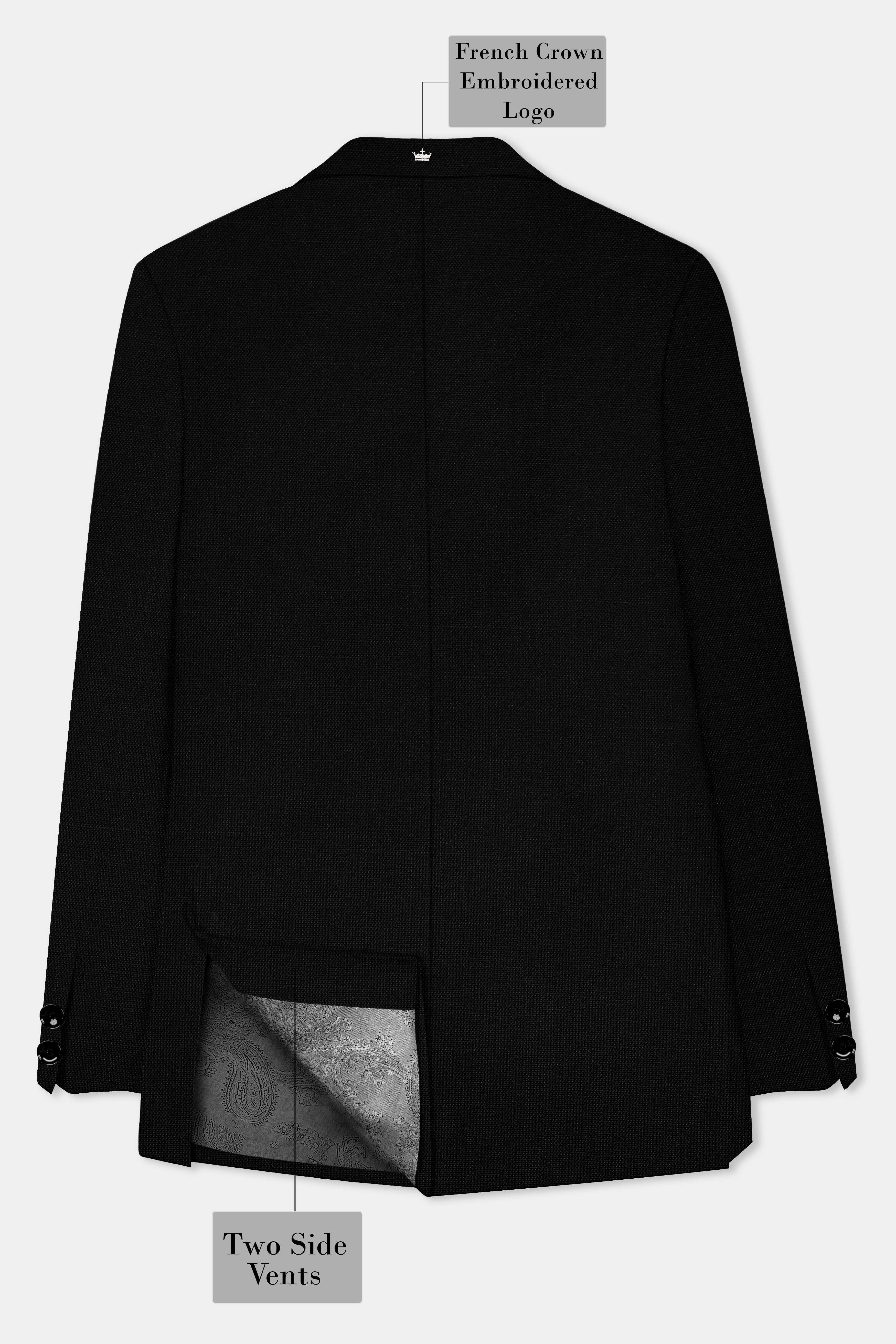 Jade Black Solid Bandhgala Luxurious Linen Blazer