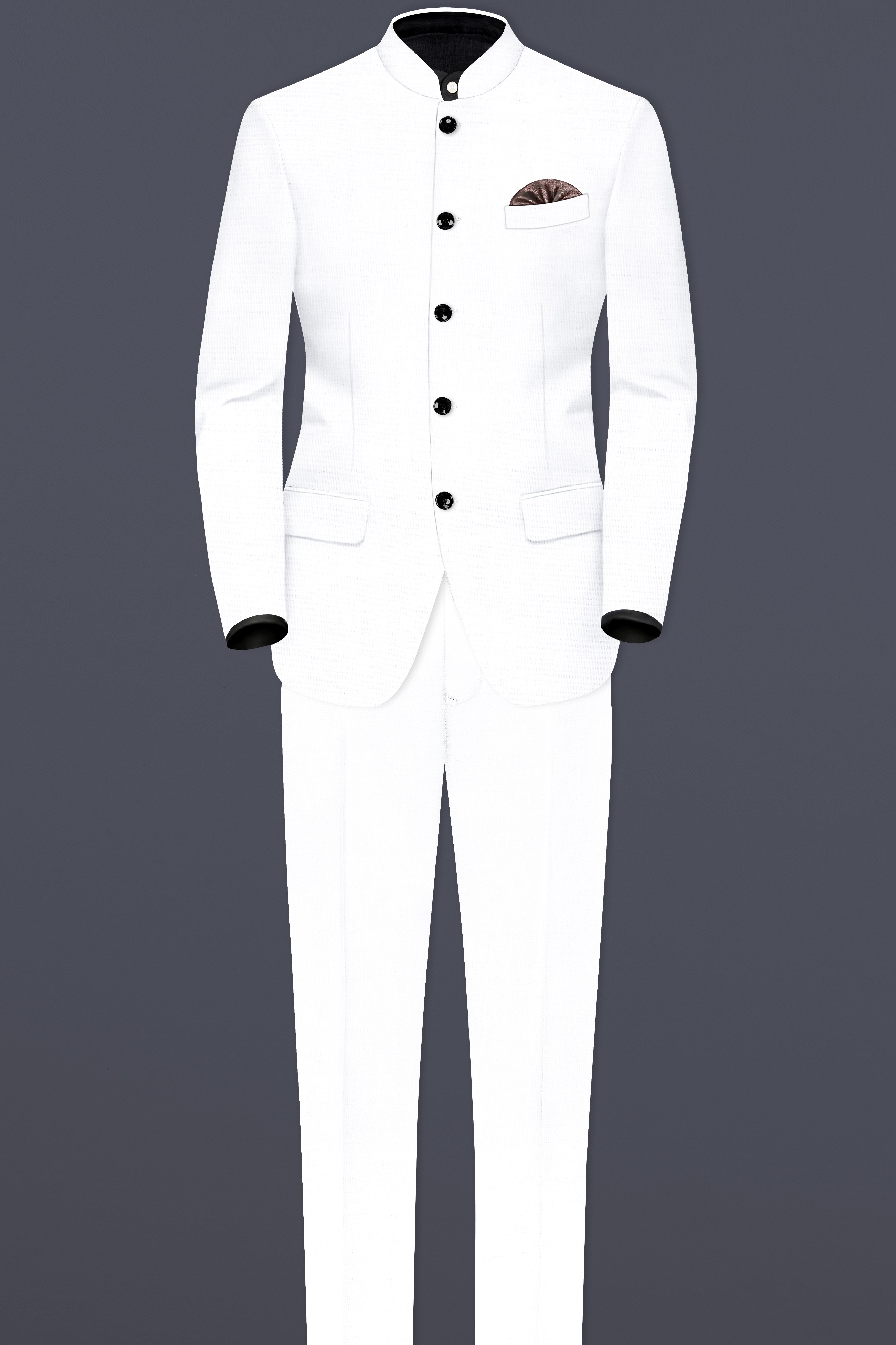Bright White Solid Bandhgala Luxurious Linen Blazer