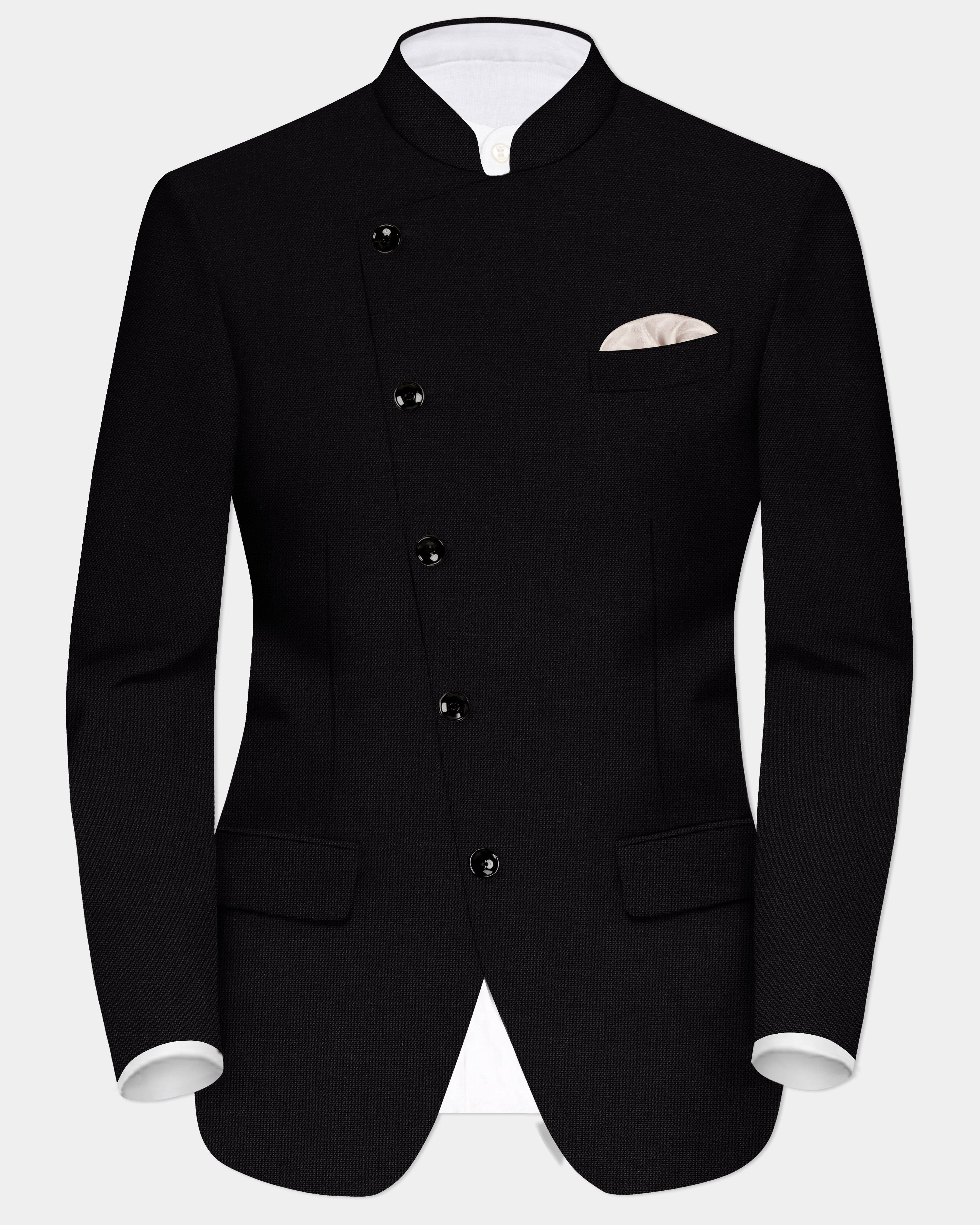 Jade Black Solid Premium Wool Rich Bandhgala/Jodhpuri Blazer for