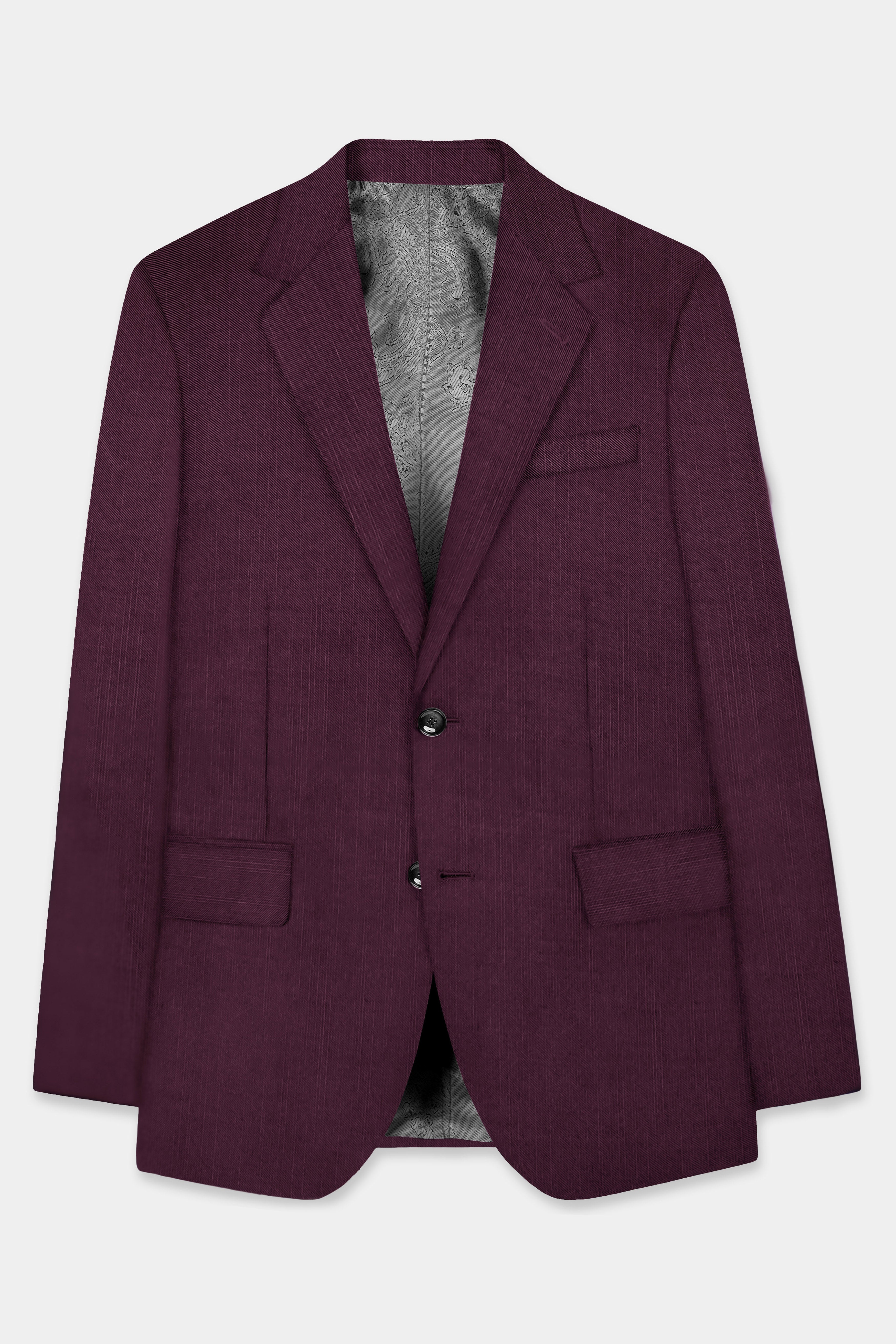 Merlot-Bistre Wine Maroon Solid Wool Rich Single Breasted Slight Stretch Blazer