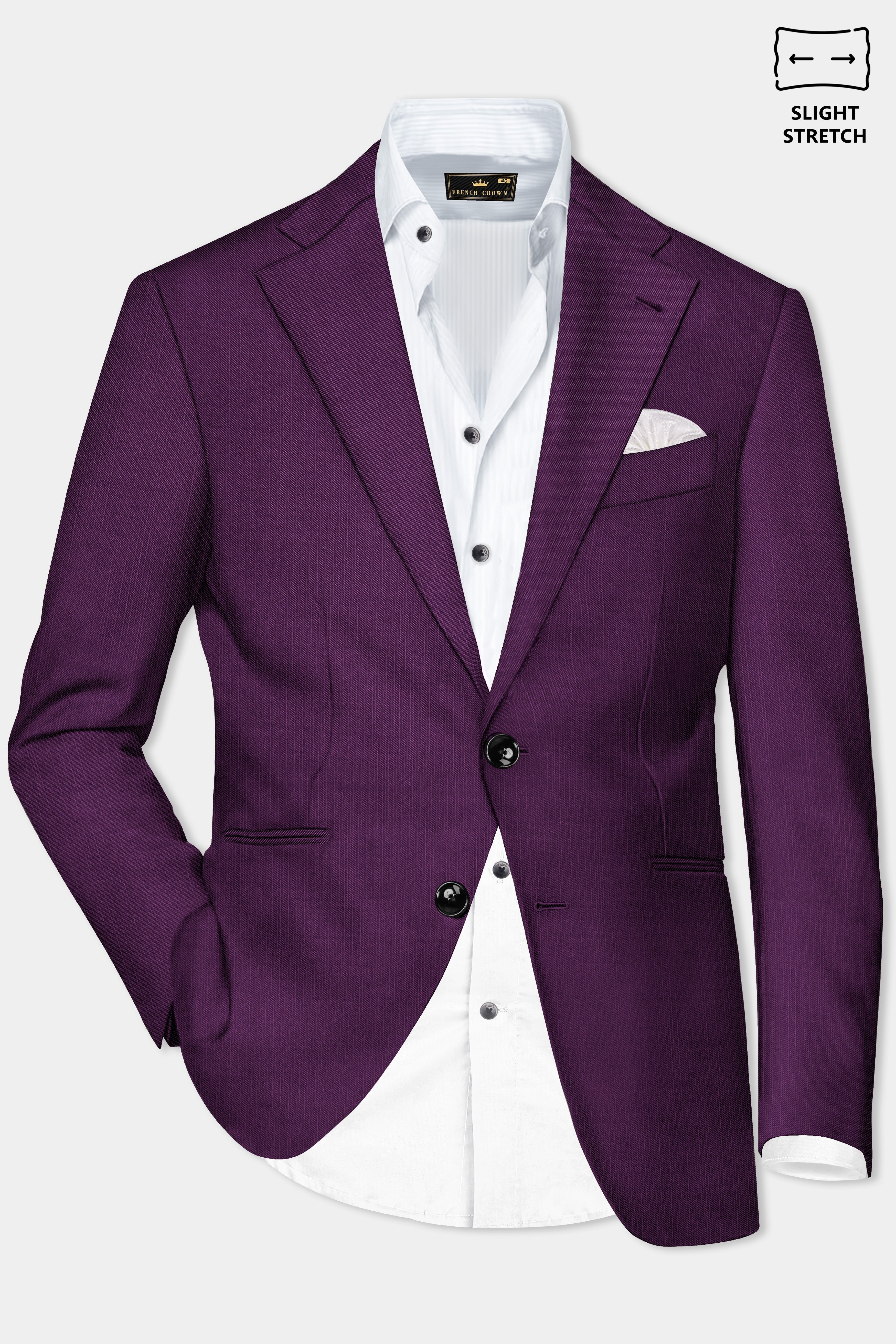 Orchid-Grape Purple Solid Wool Rich Single Breasted Slight Stretch Blazer
