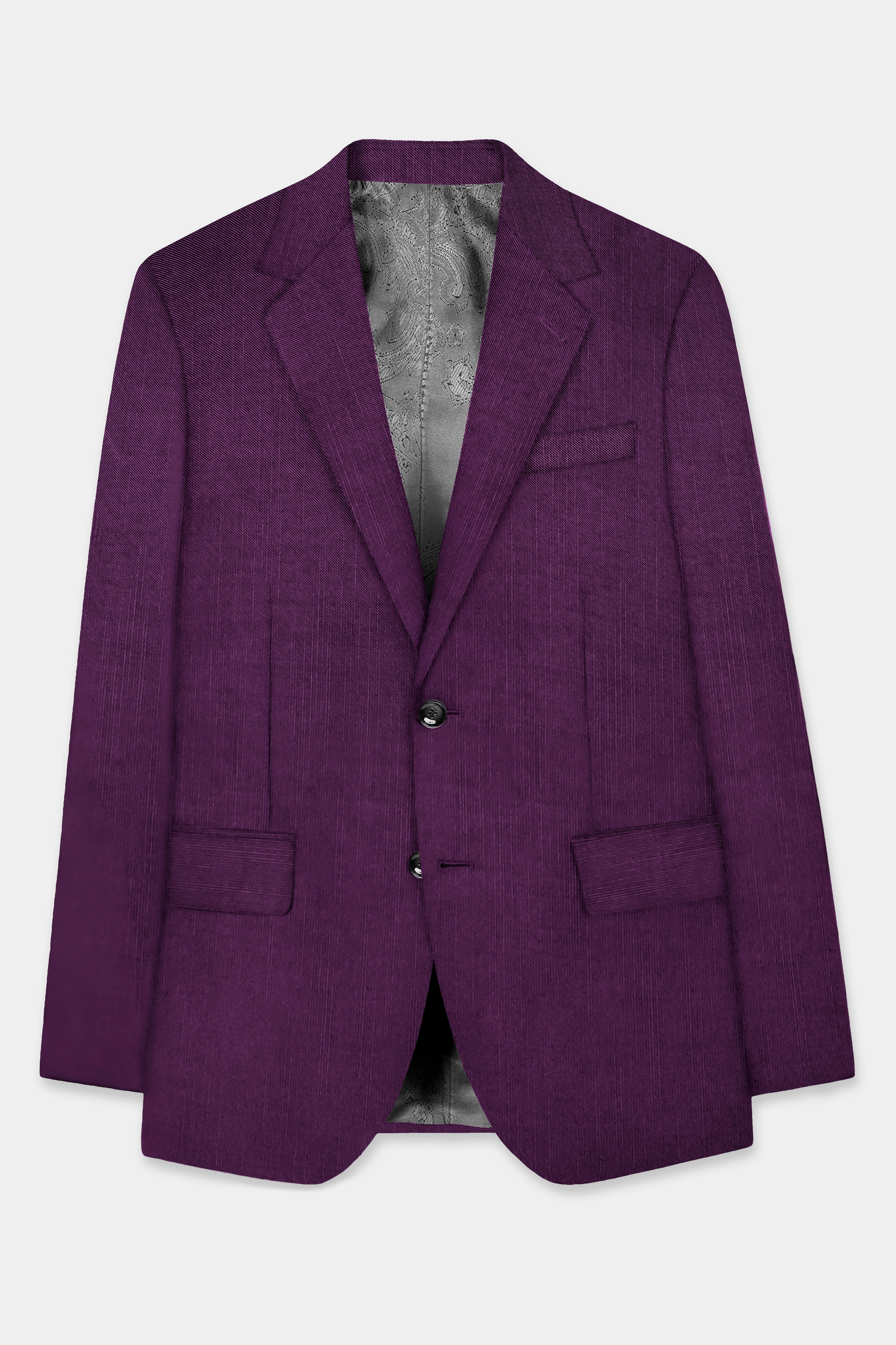 Orchid-Grape Purple Solid Premium Wool Rich Single Breasted