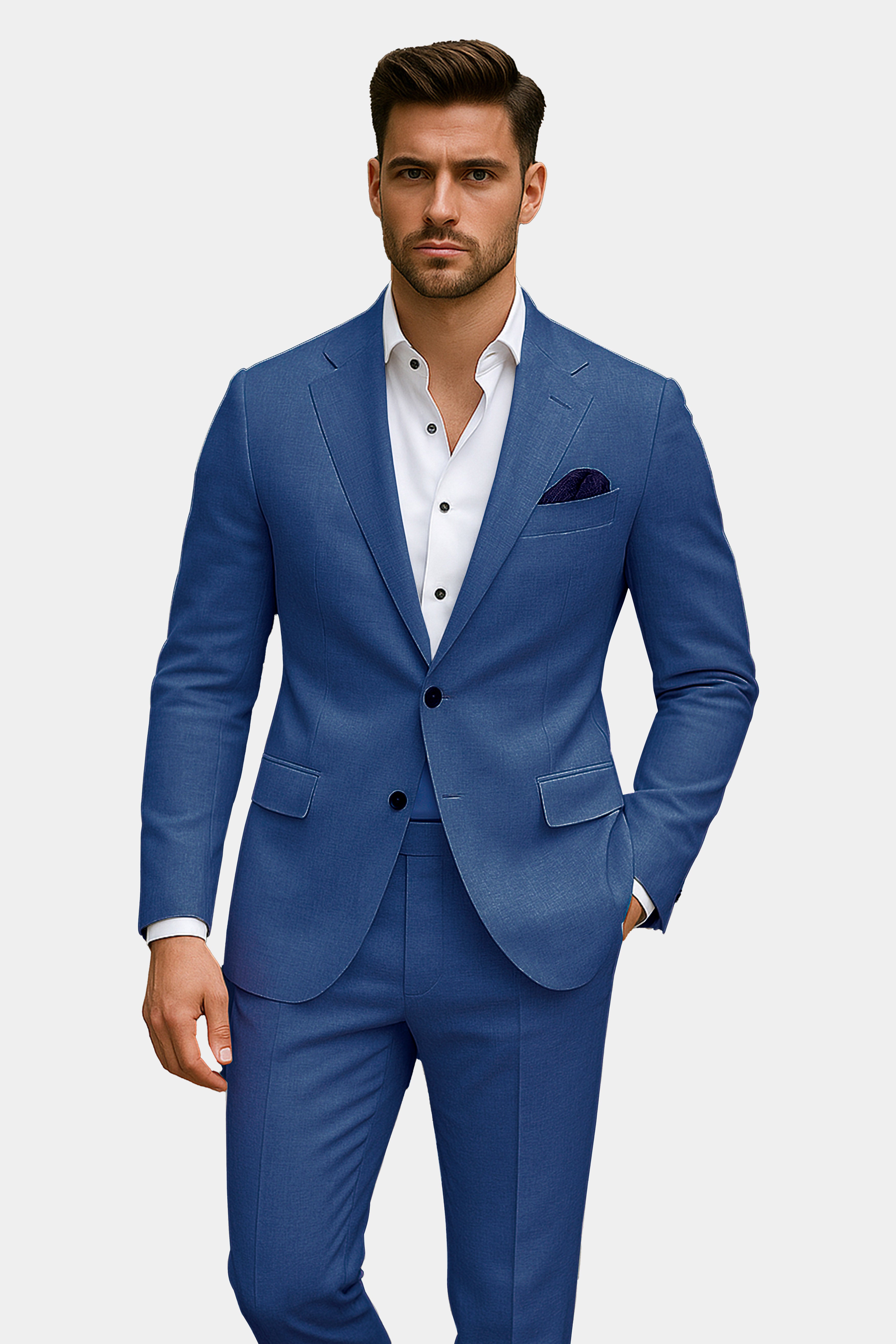 Marinoir-Cello Blue Solid Wool Rich Single Breasted Slight Stretch Blazer