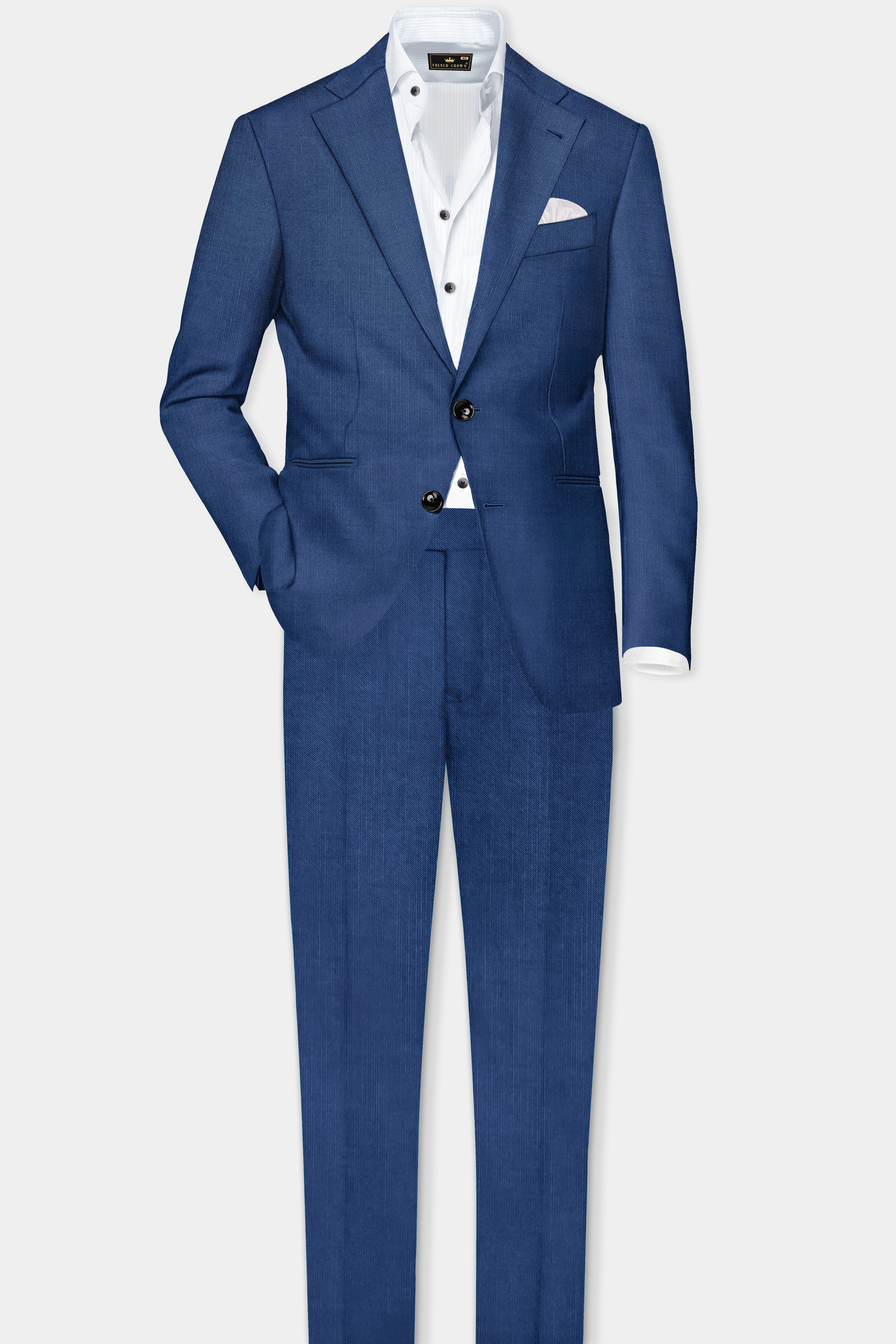 Marinoir-Cello Blue Solid Wool Rich Single Breasted Slight Stretch Blazer