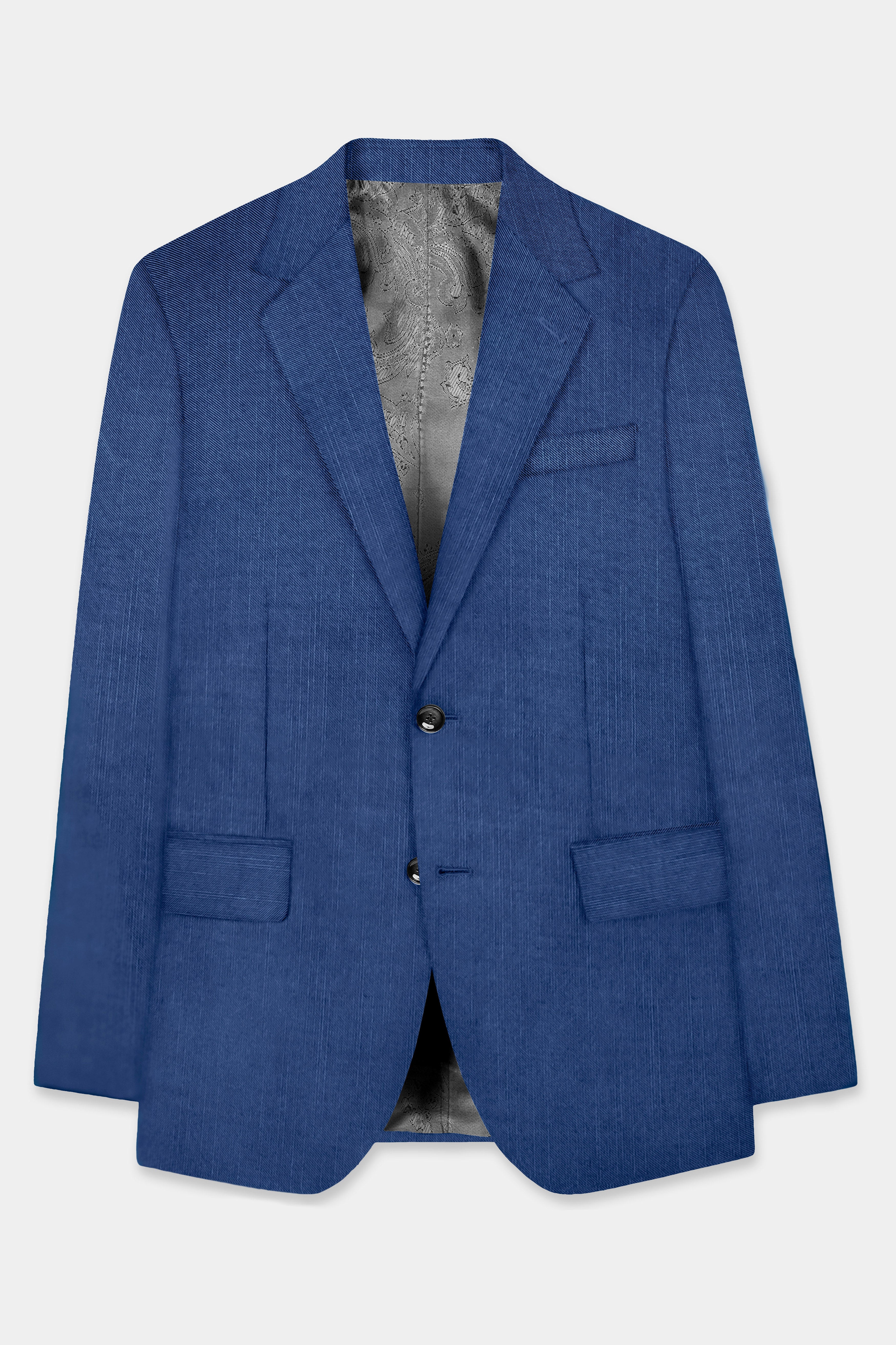 Marinoir-Cello Blue Solid Wool Rich Single Breasted Slight Stretch Blazer