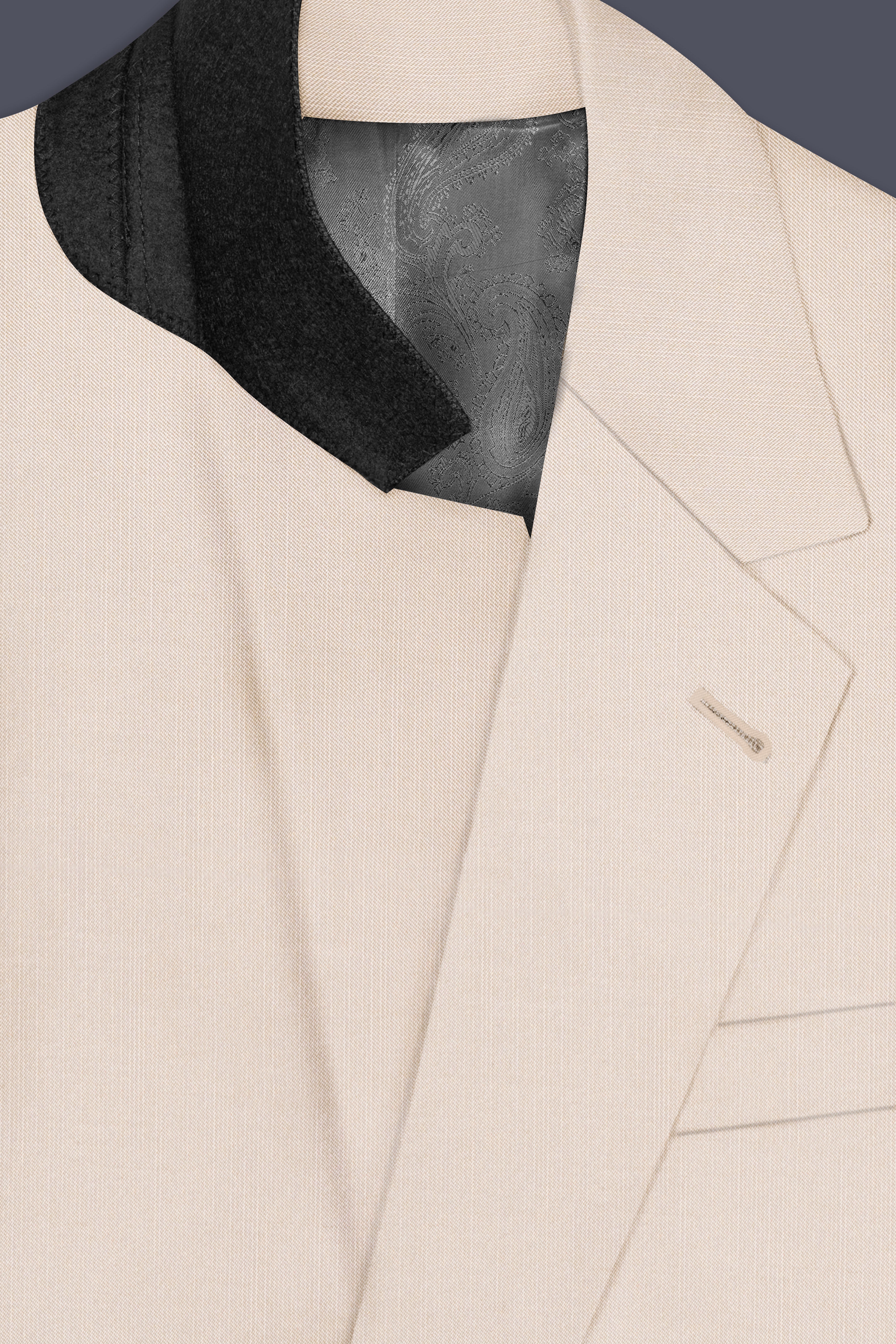 Velivon-Bizarre Cream Solid Wool Rich Single Breasted Slight Stretch Blazer