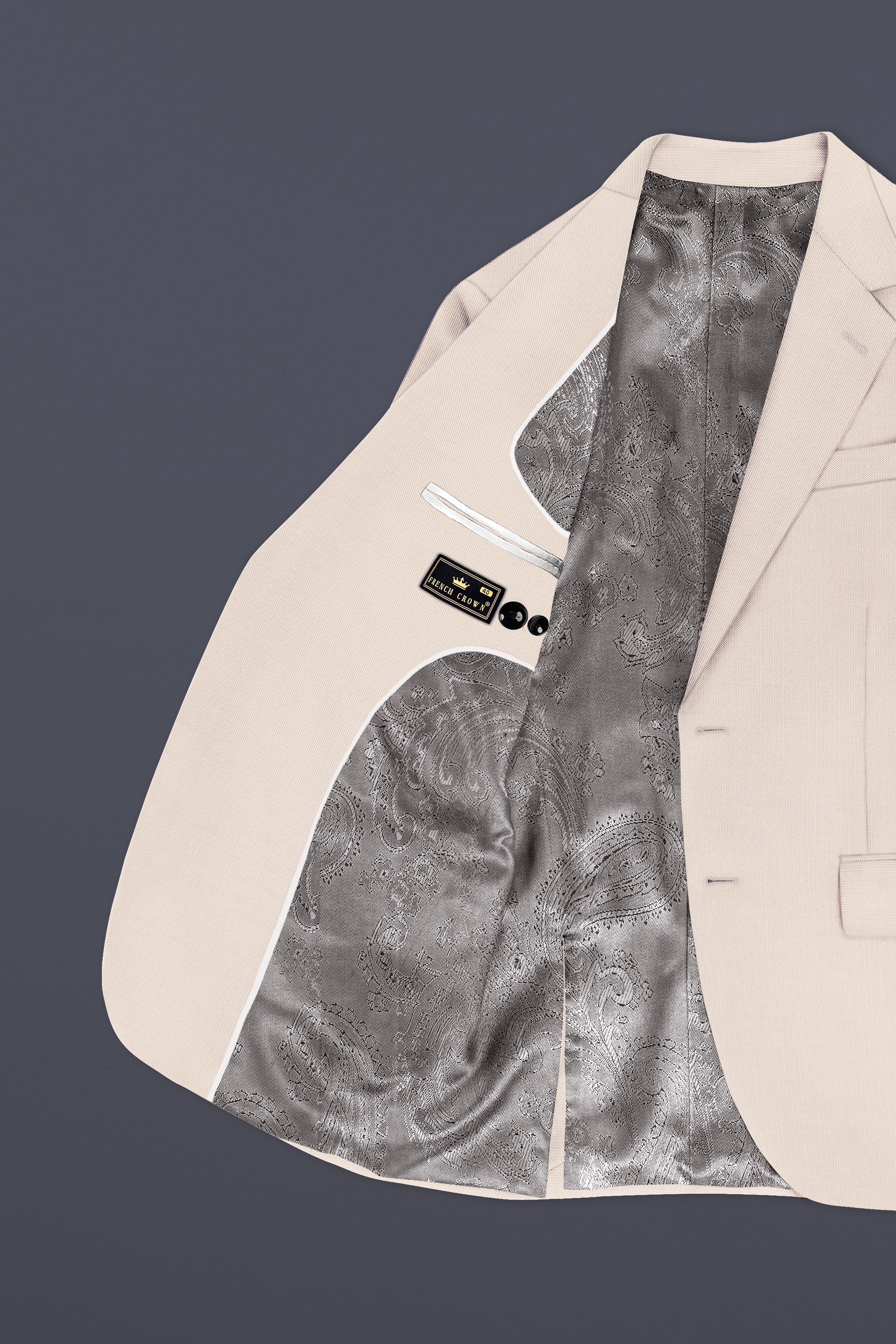 Velivon-Bizarre Cream Solid Wool Rich Single Breasted Slight Stretch Blazer