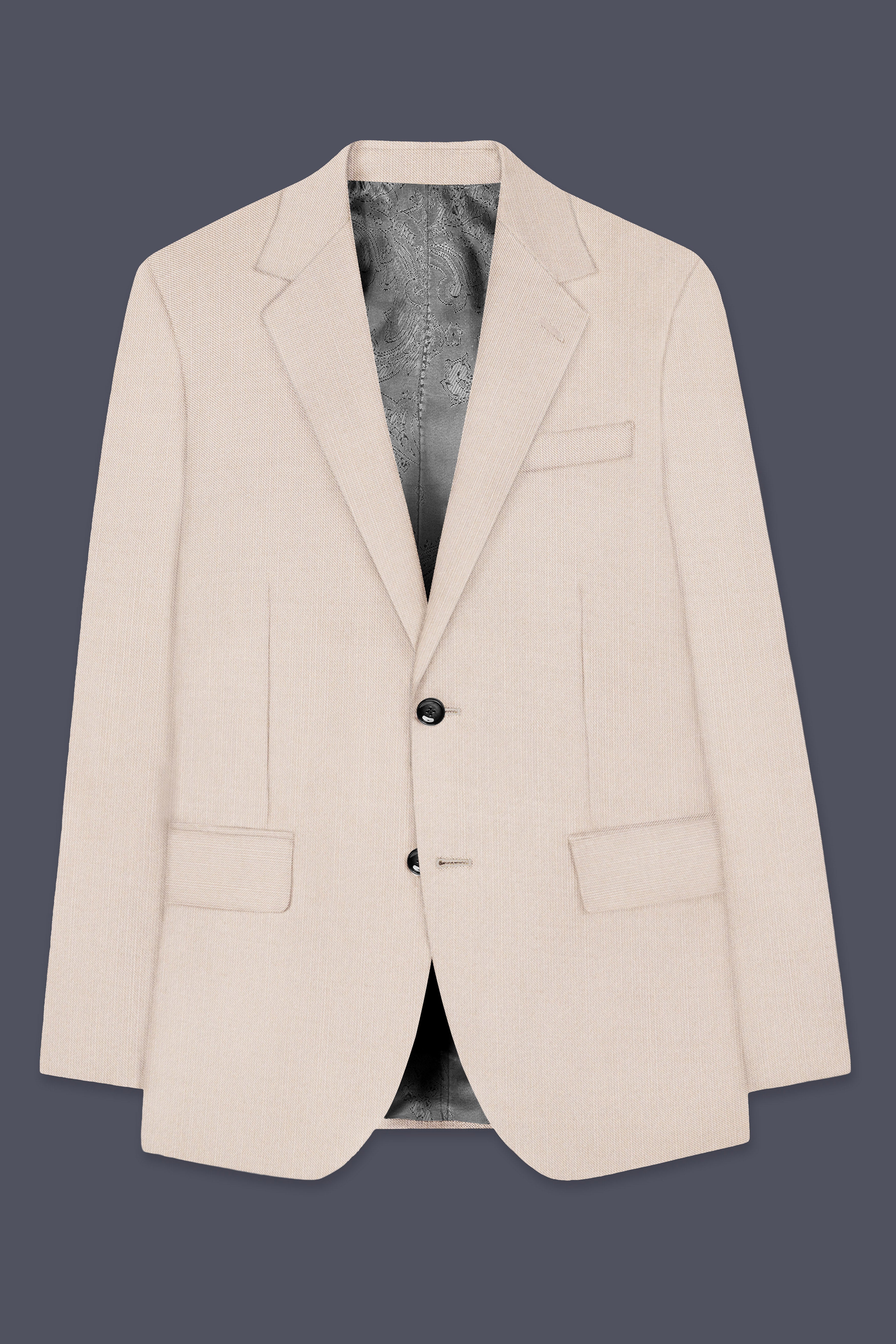 Velivon-Bizarre Cream Solid Wool Rich Single Breasted Slight Stretch Blazer