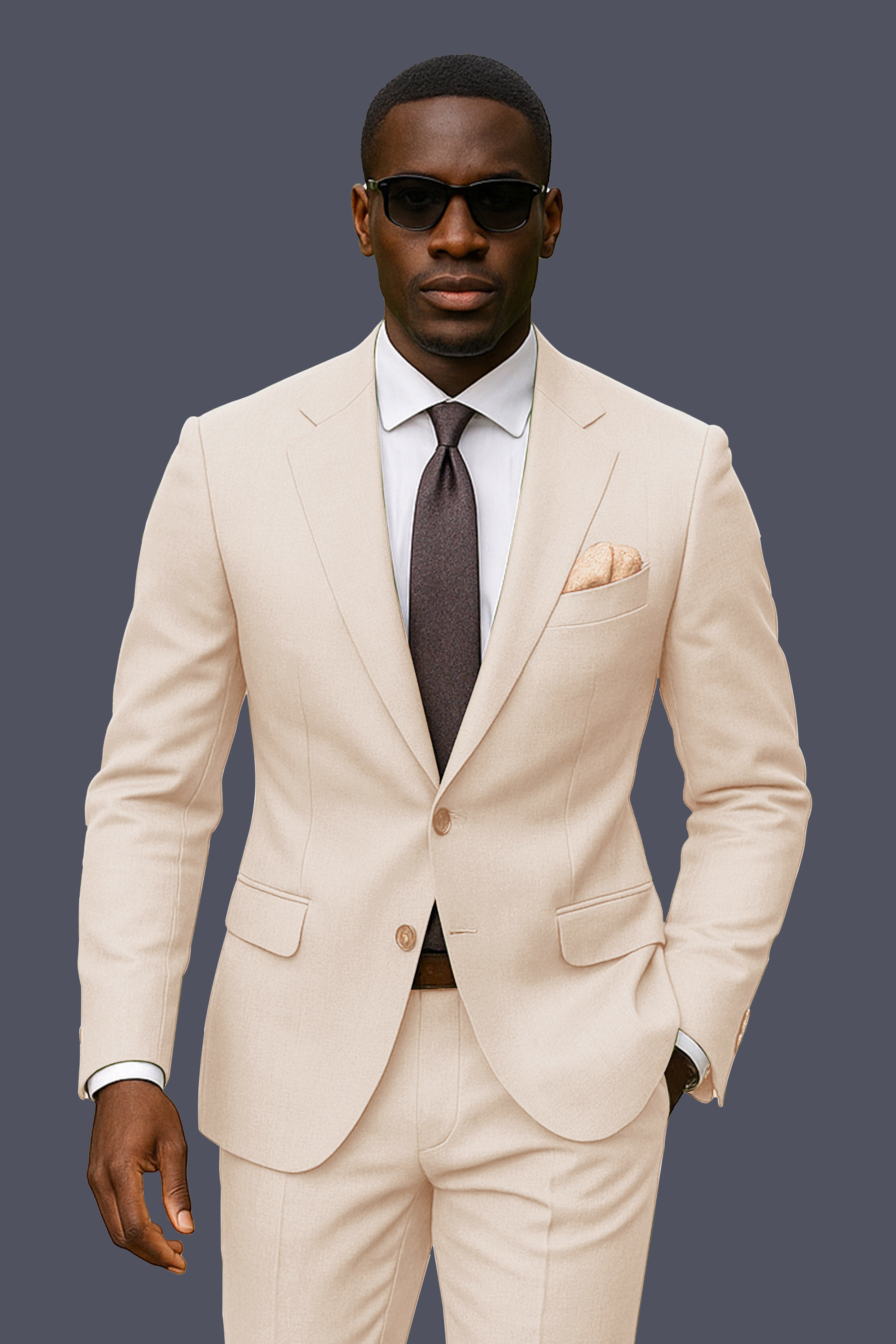 Biscotti-Parchment Cream Solid Wool Rich Single Breasted Slight Stretch Blazer
