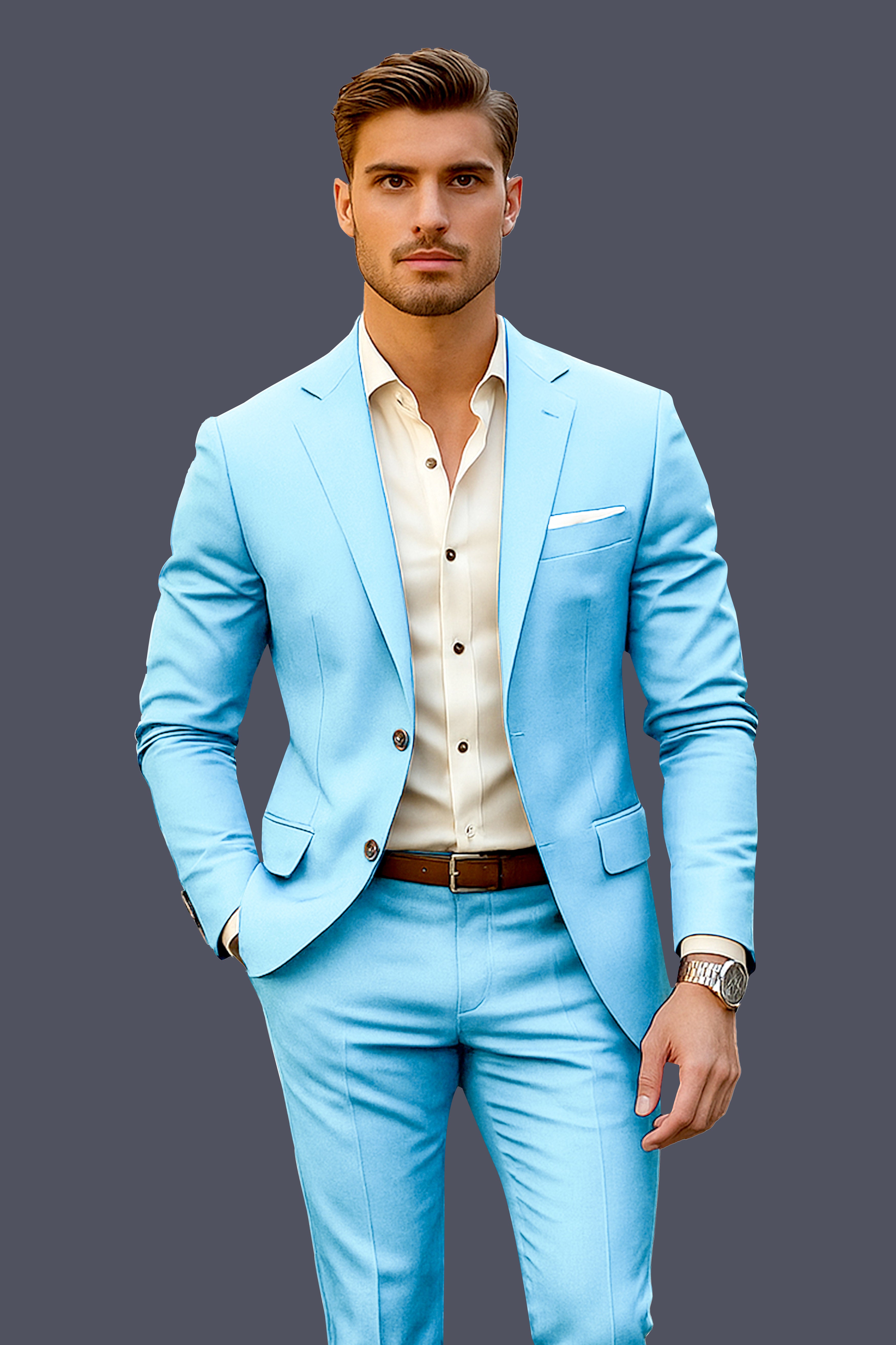Iceland-Aquamarine Blue Solid Wool Rich Single Breasted Slight Stretch Blazer