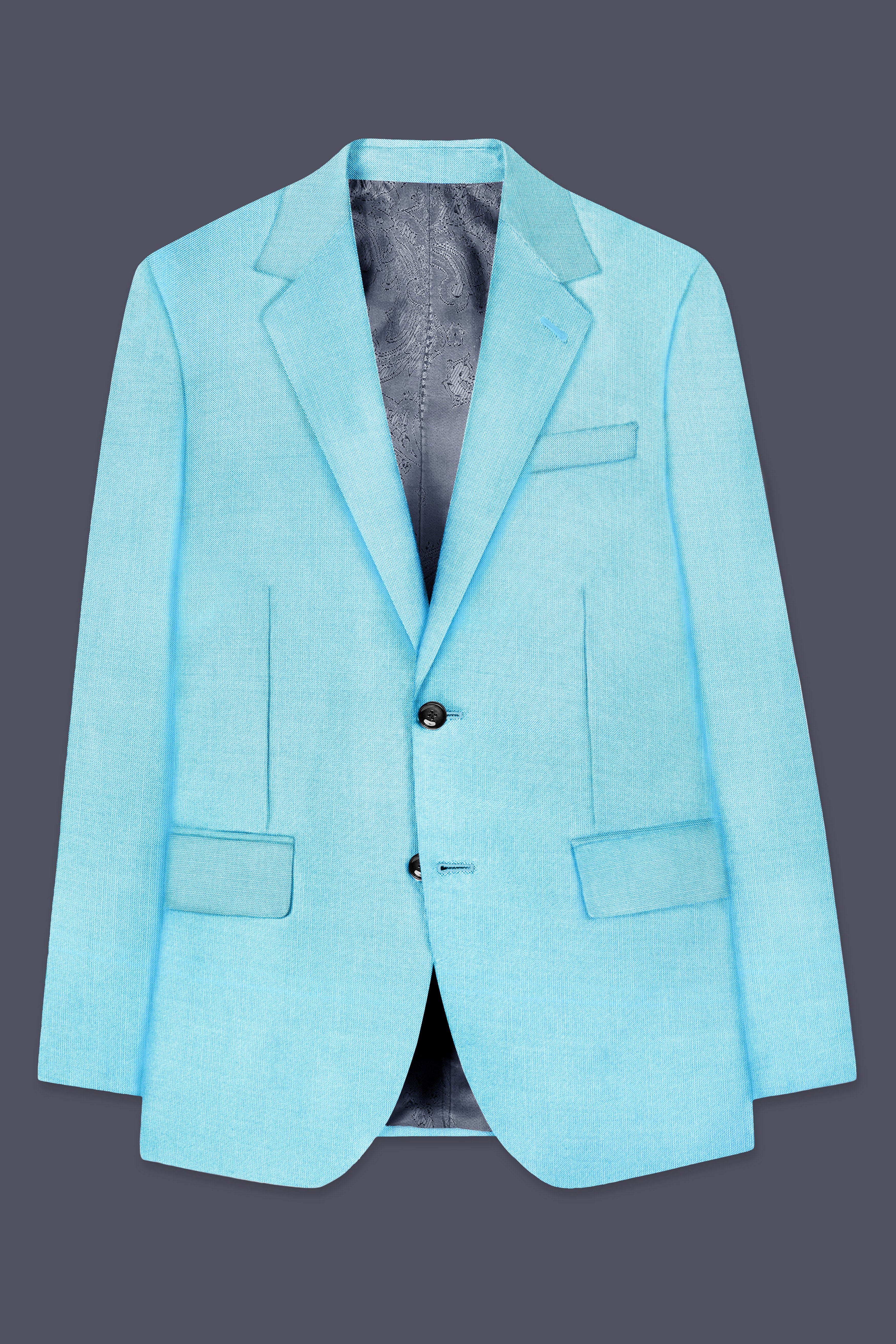 Iceland-Aquamarine Blue Solid Wool Rich Single Breasted Stretchable traveler Blazer