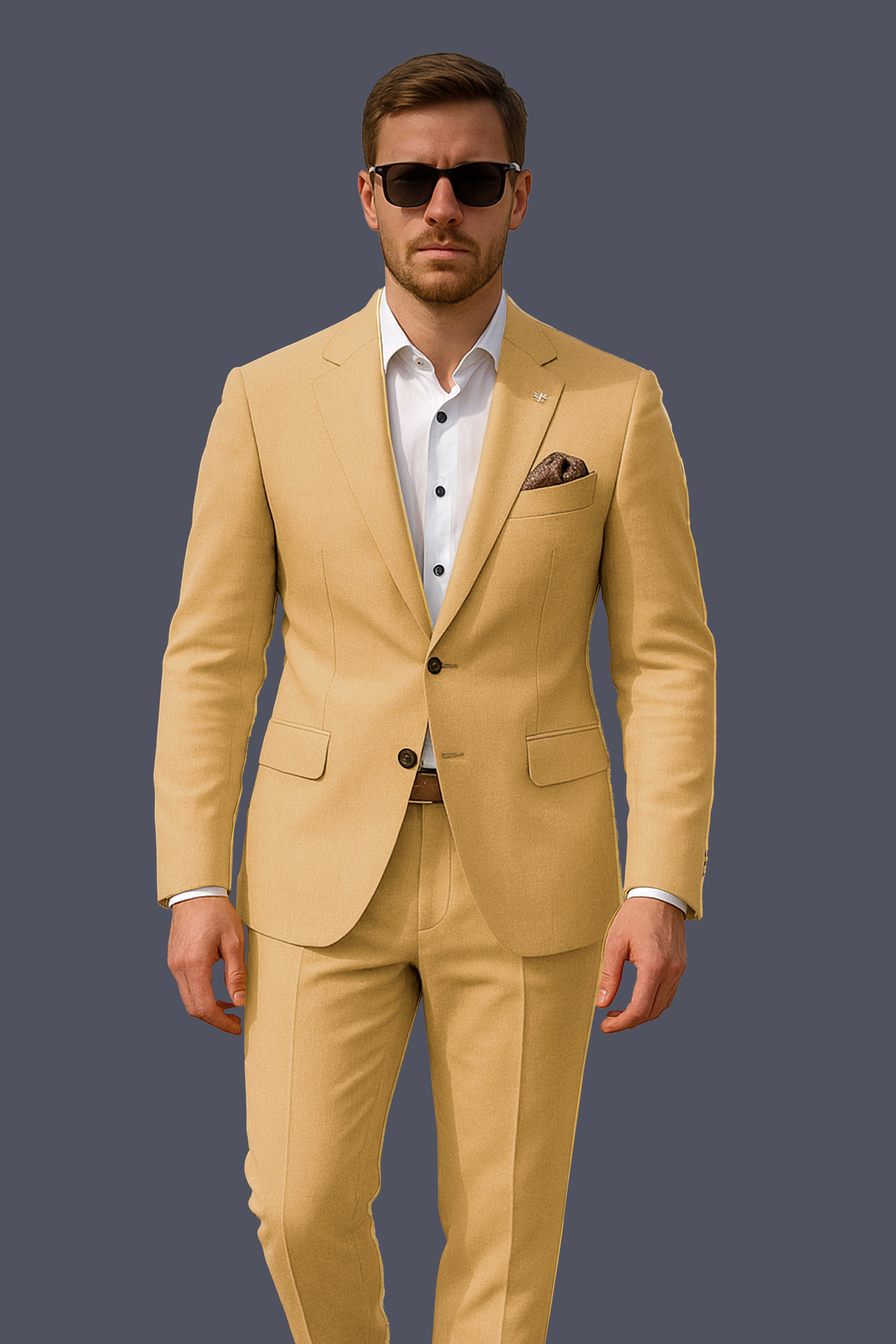 Marula-Desert Yellow Solid Wool Rich Single Breasted Slight Stretch Blazer