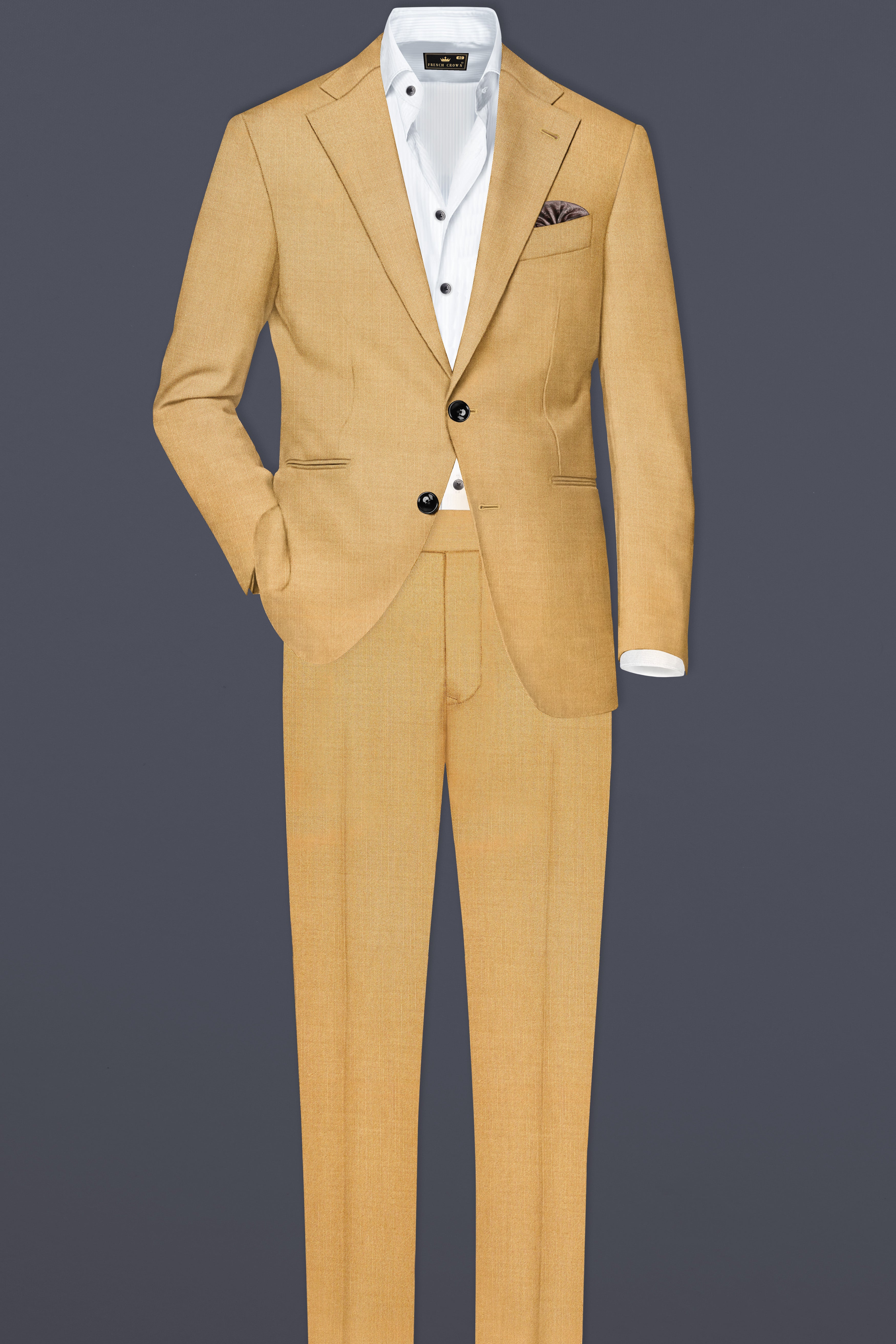 Marula-Desert Yellow Solid Wool Rich Single Breasted Slight Stretch Blazer