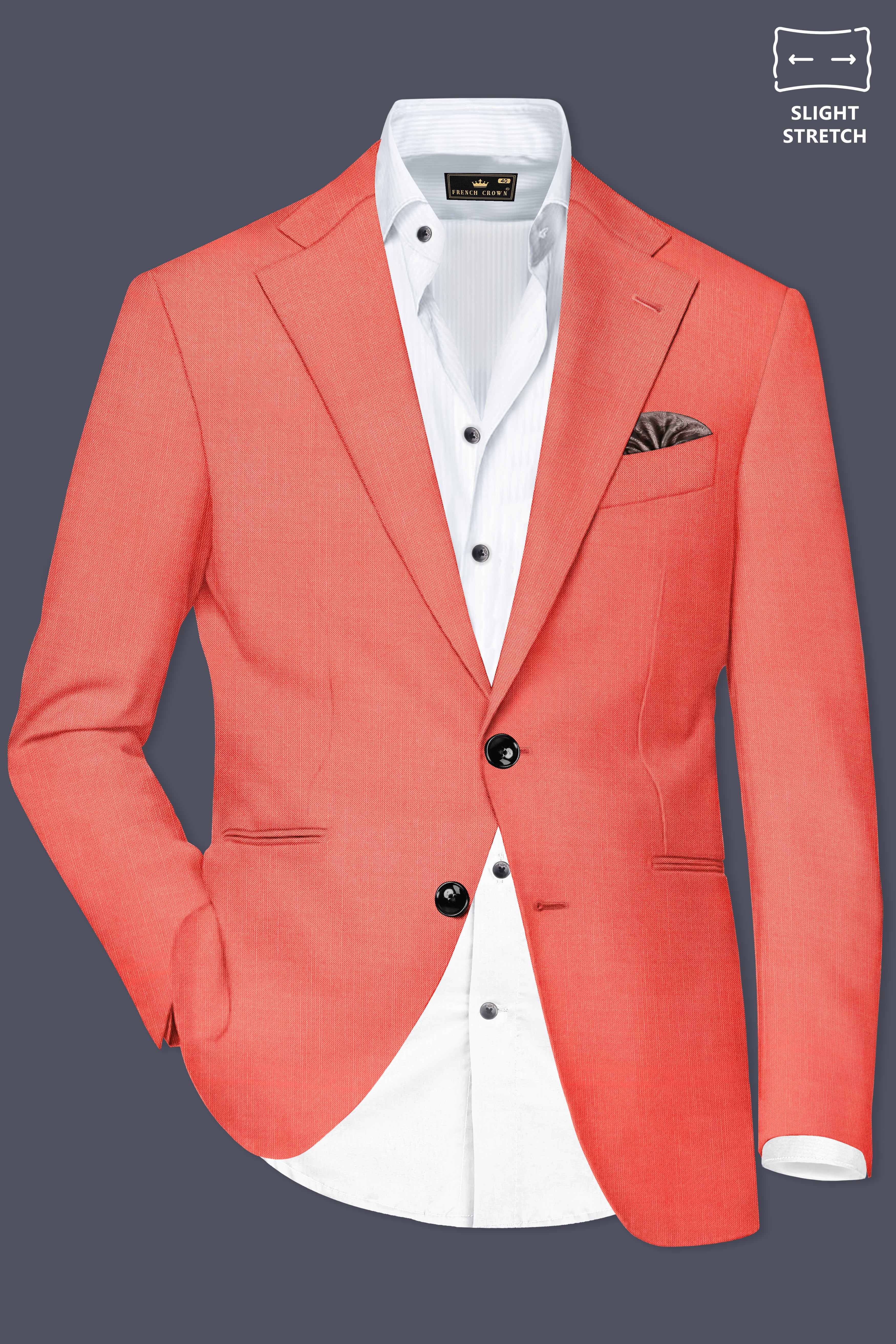 Aurora-Salmon Orange Solid Wool Rich Single Breasted Slight Stretch Blazer