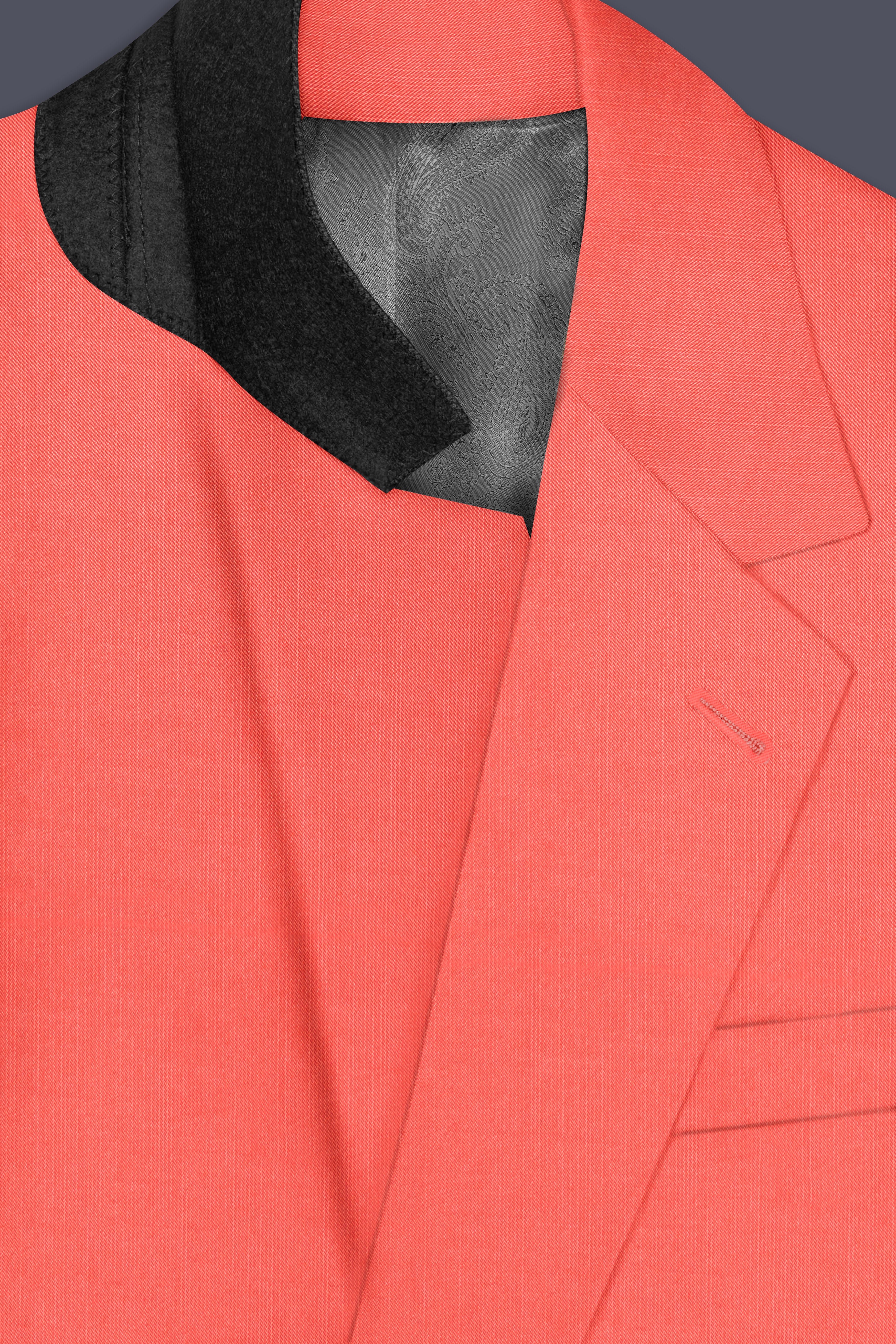 Aurora-Salmon Orange Solid Wool Rich Single Breasted Stretchable traveler Blazer