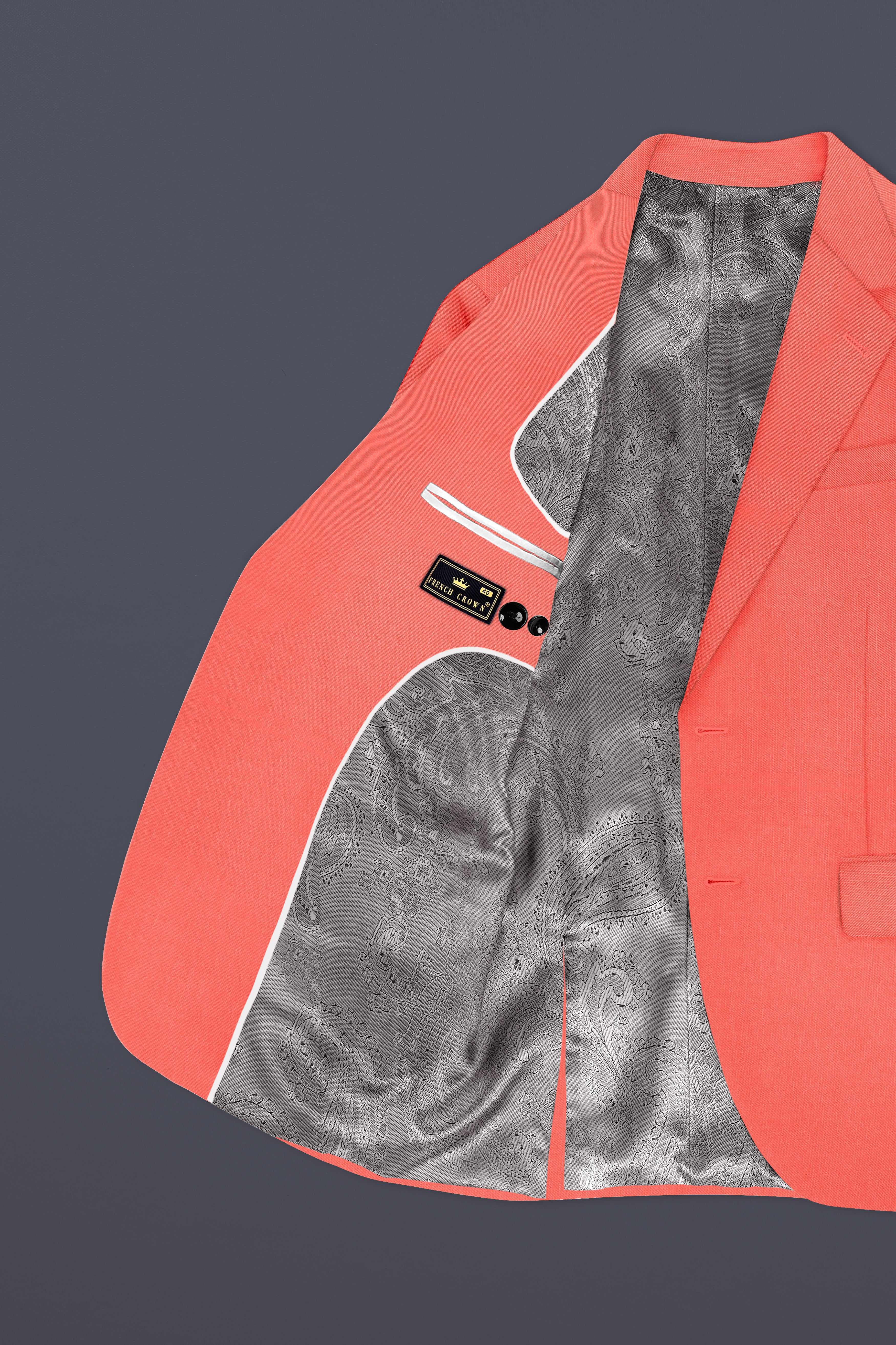 Aurora-Salmon Orange Solid Wool Rich Single Breasted Stretchable traveler Blazer