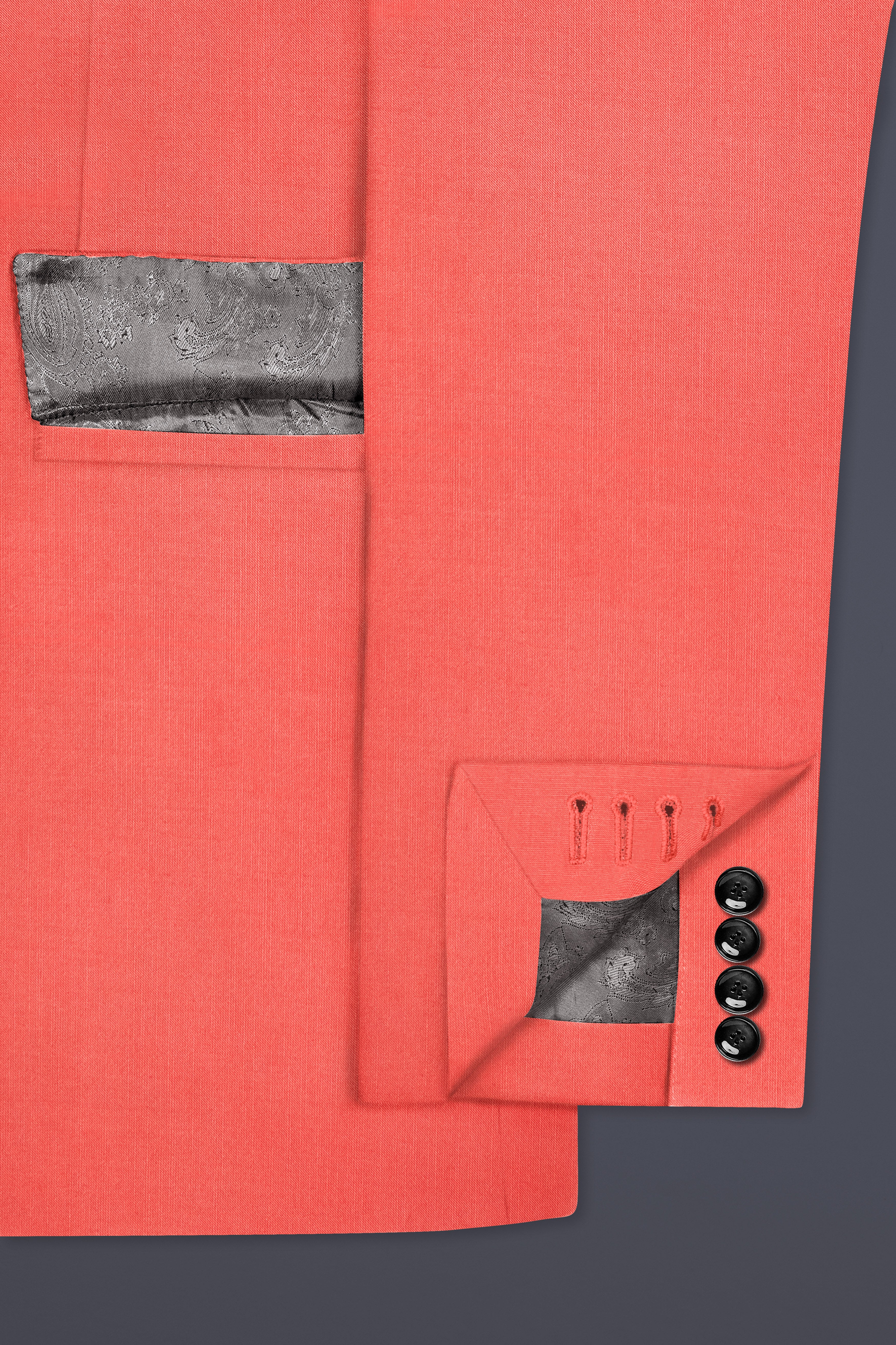 Aurora-Salmon Orange Solid Wool Rich Single Breasted Stretchable traveler Blazer