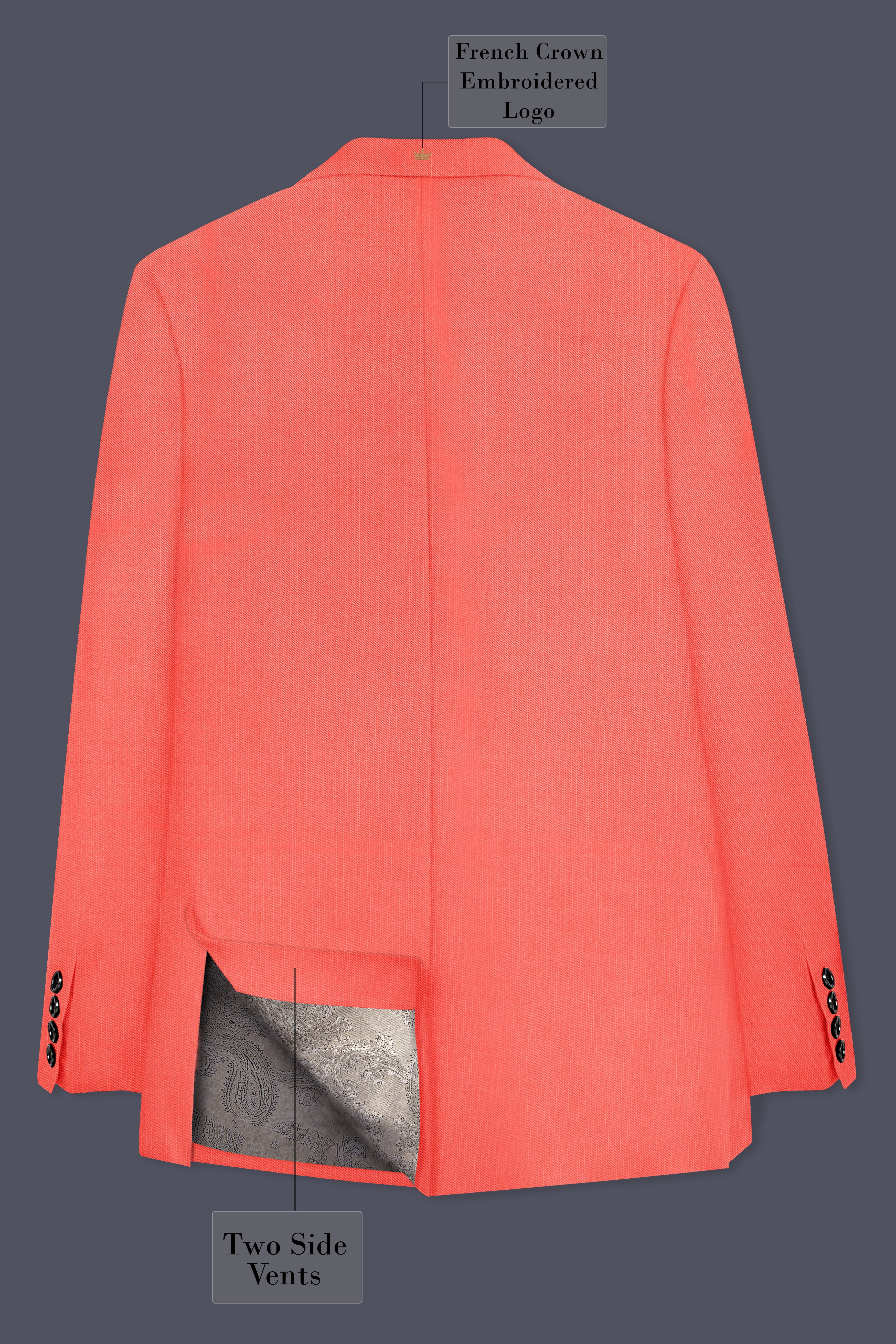Aurora-Salmon Orange Solid Wool Rich Single Breasted Stretchable traveler Blazer