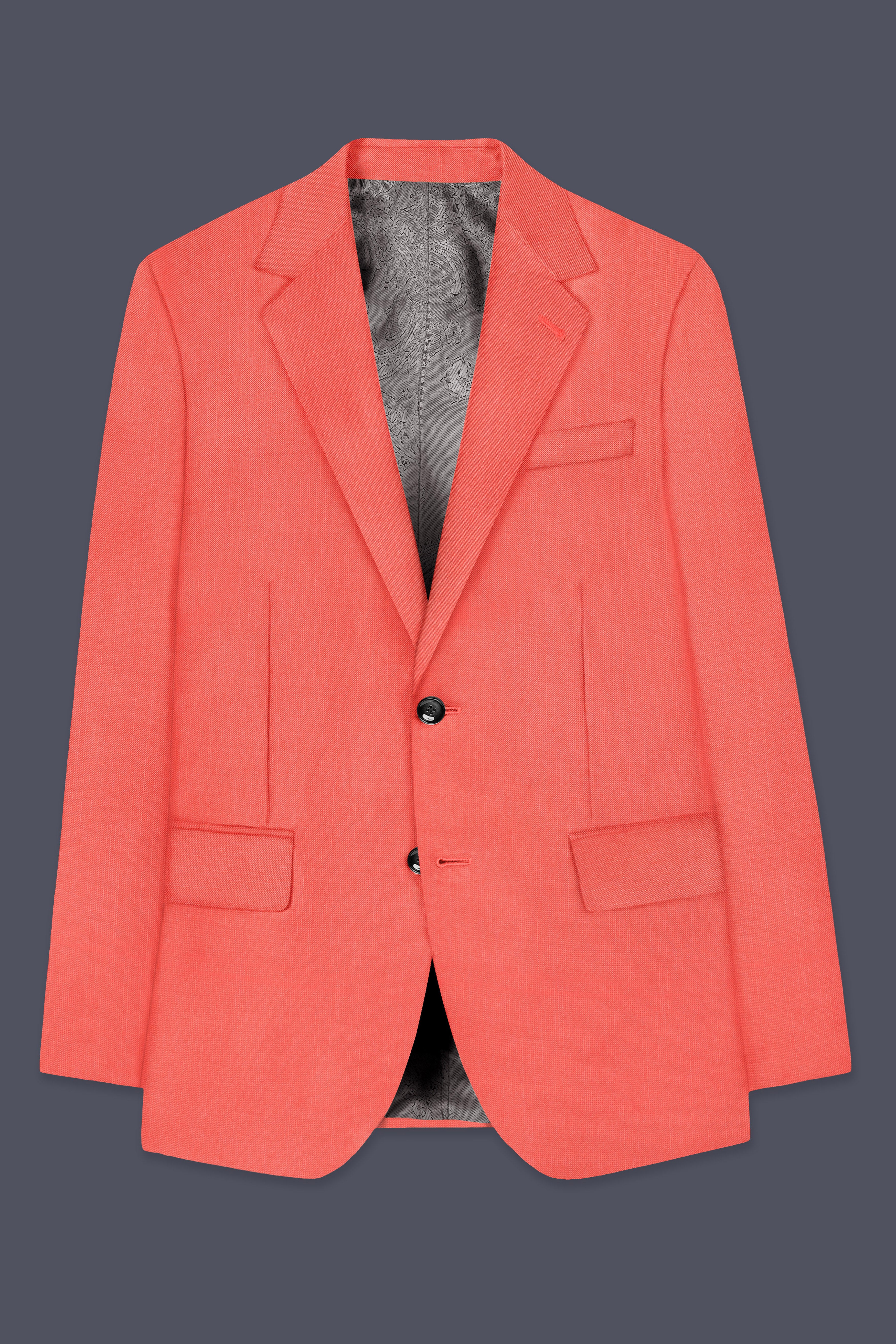 Aurora-Salmon Orange Solid Wool Rich Single Breasted Slight Stretch Blazer
