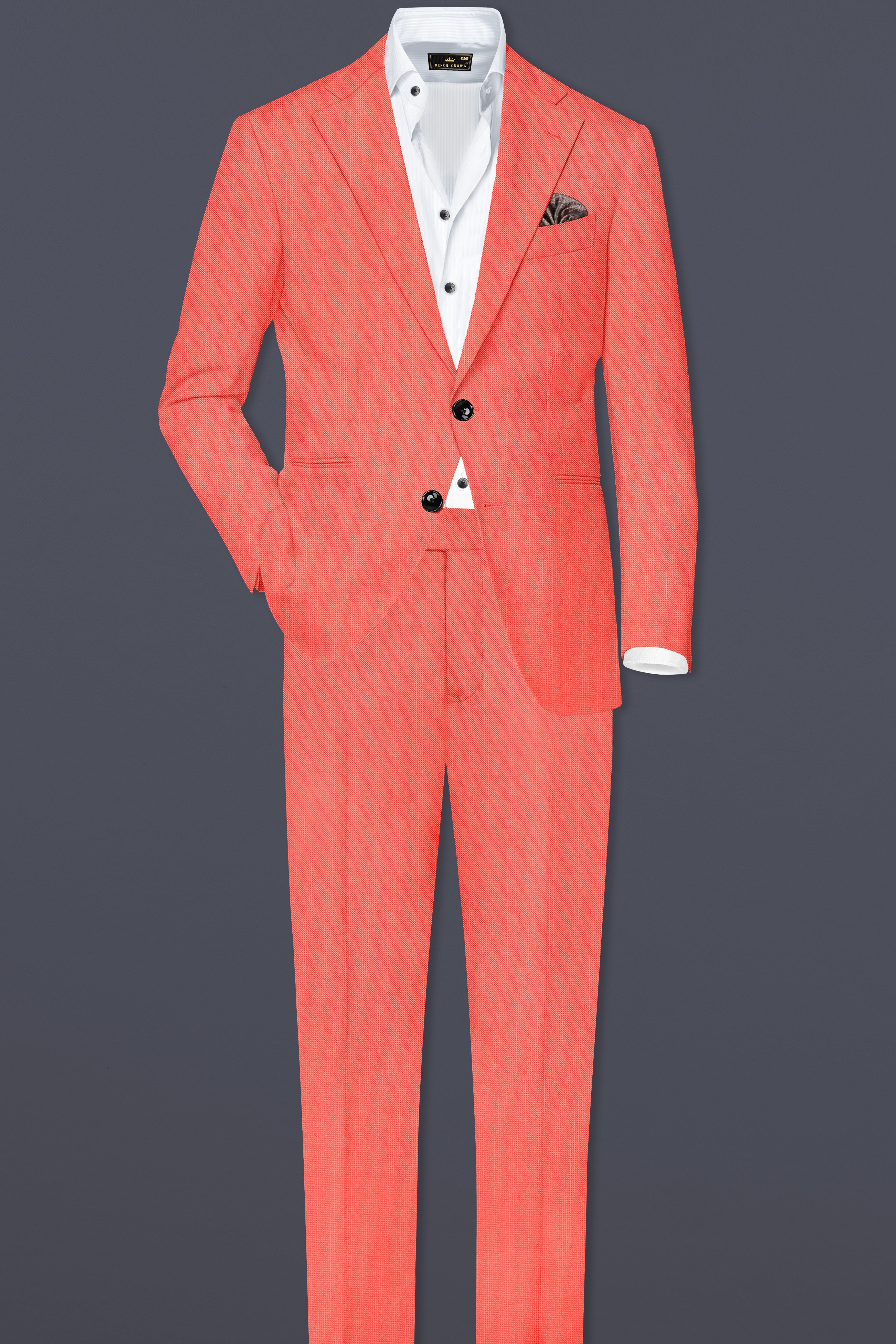 Aurora-Salmon Orange Solid Wool Rich Single Breasted Stretchable traveler Blazer