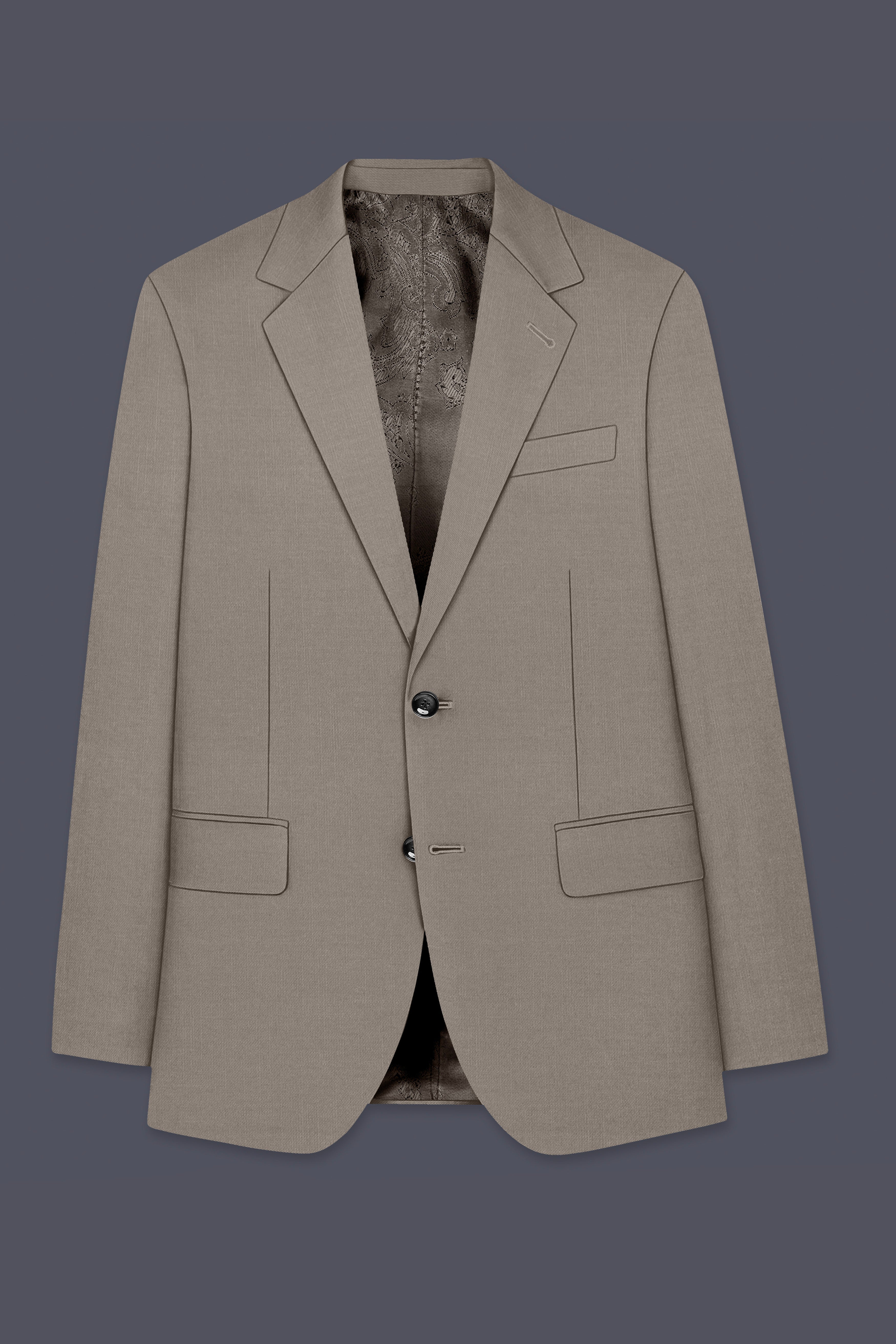 Amour-Dusty Brown Solid Wool Rich Single Breasted Slight Stretch Blazer