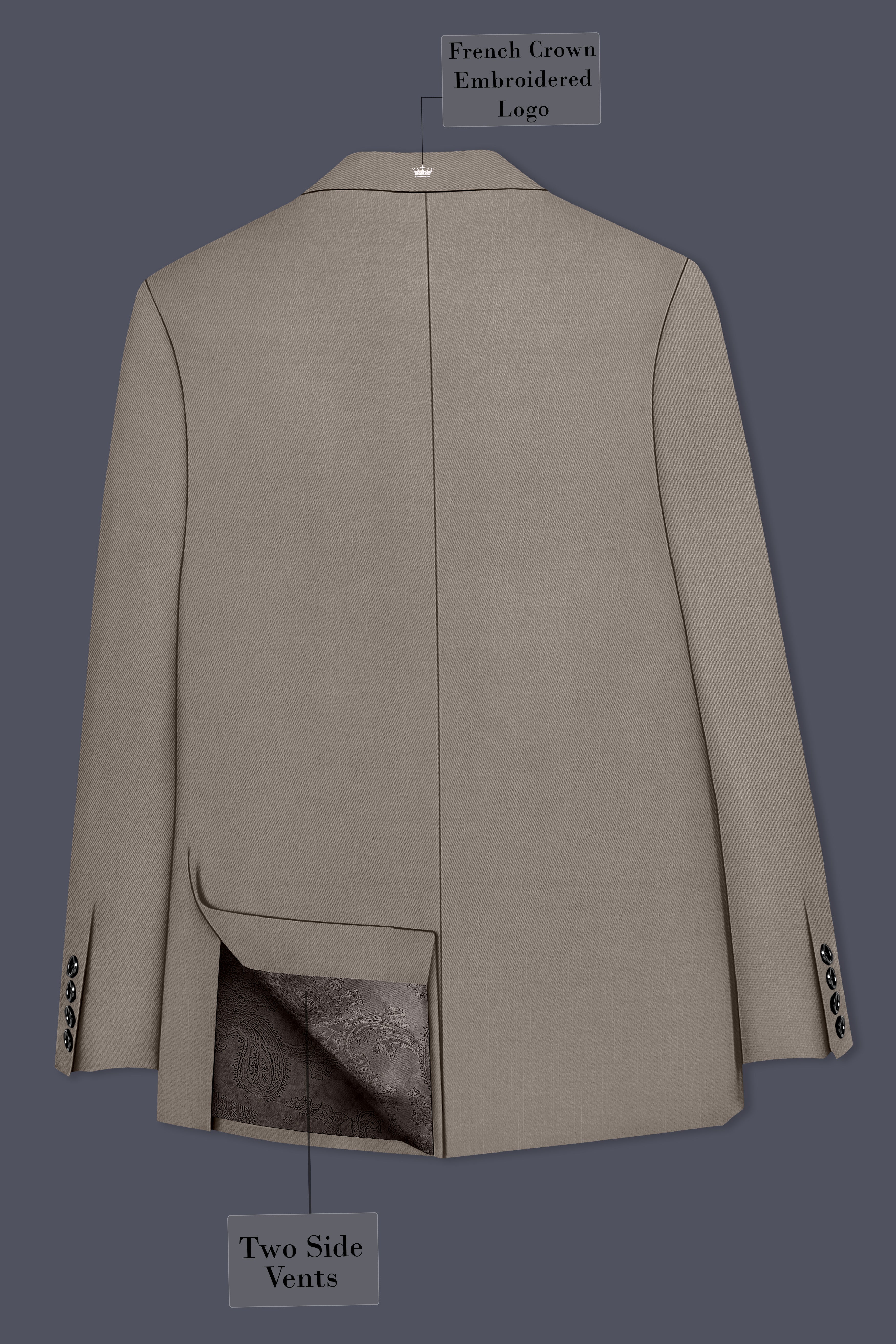 Amour-Dusty Brown Solid Wool Rich Single Breasted Slight Stretch Blazer