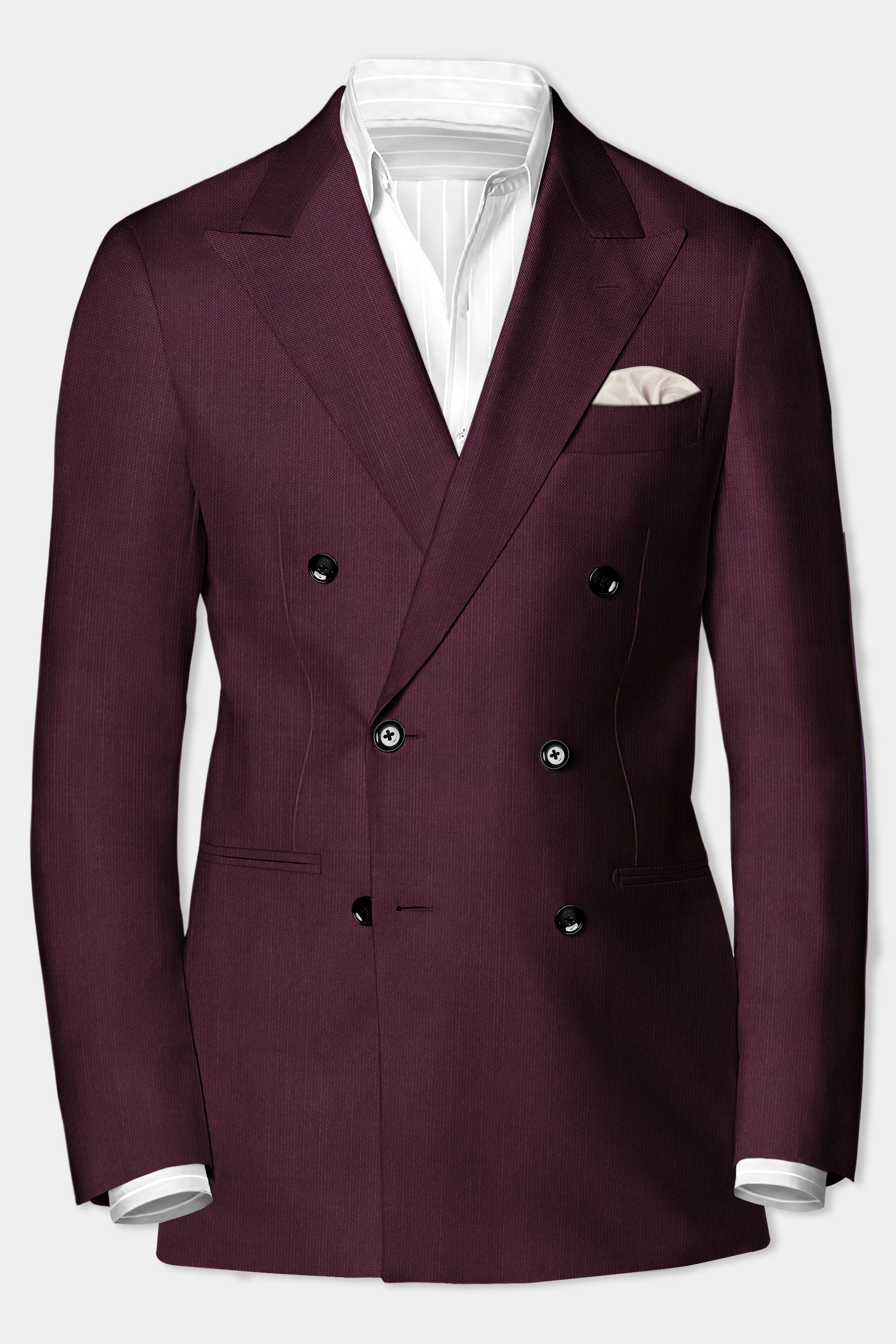 Merlot-Bistre Wine Maroon Solid Wool Rich Double Breasted Stretchable traveler Blazer