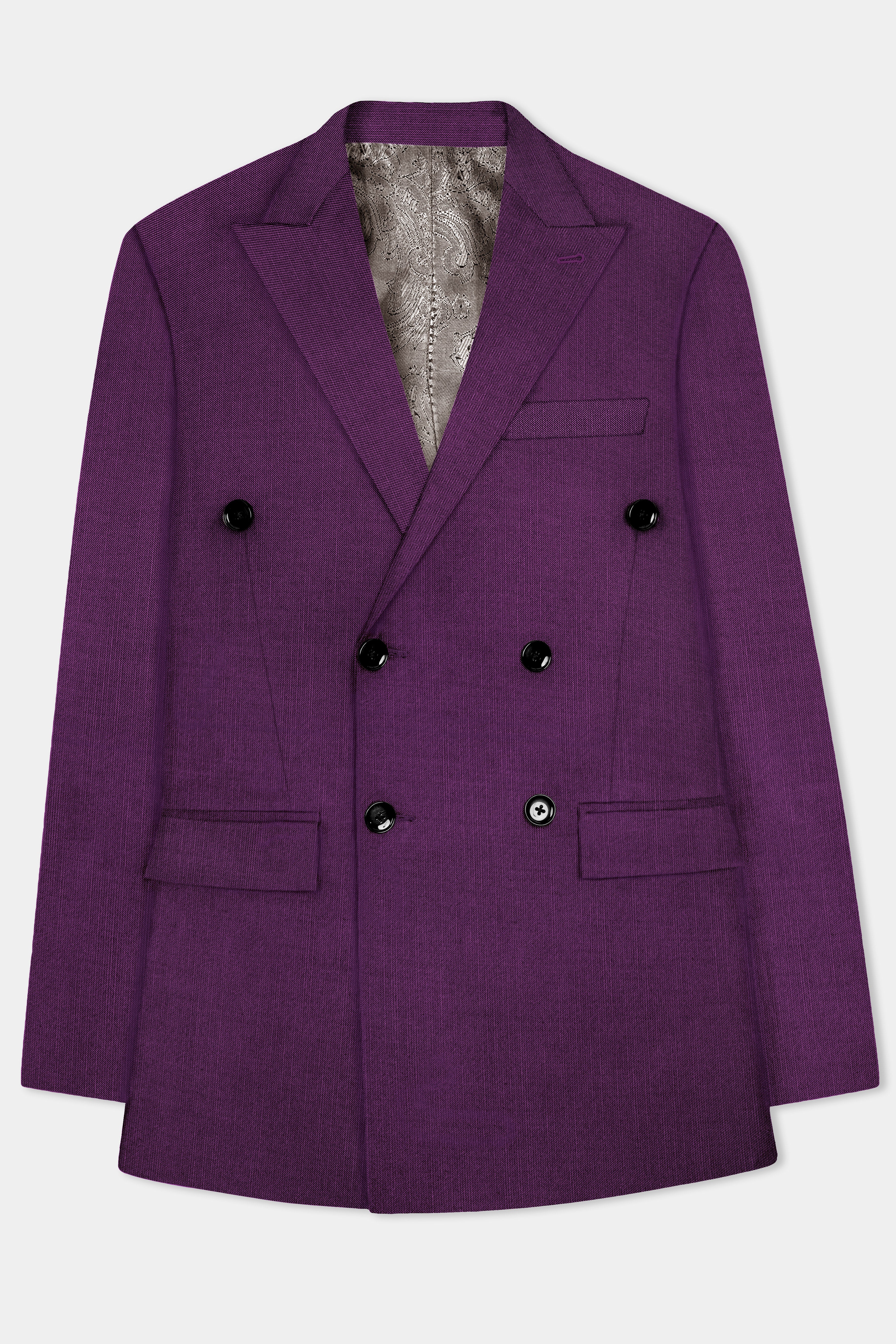 Orchid-Grape Purple Solid Wool Rich Double Breasted Stretchable traveler Blazer