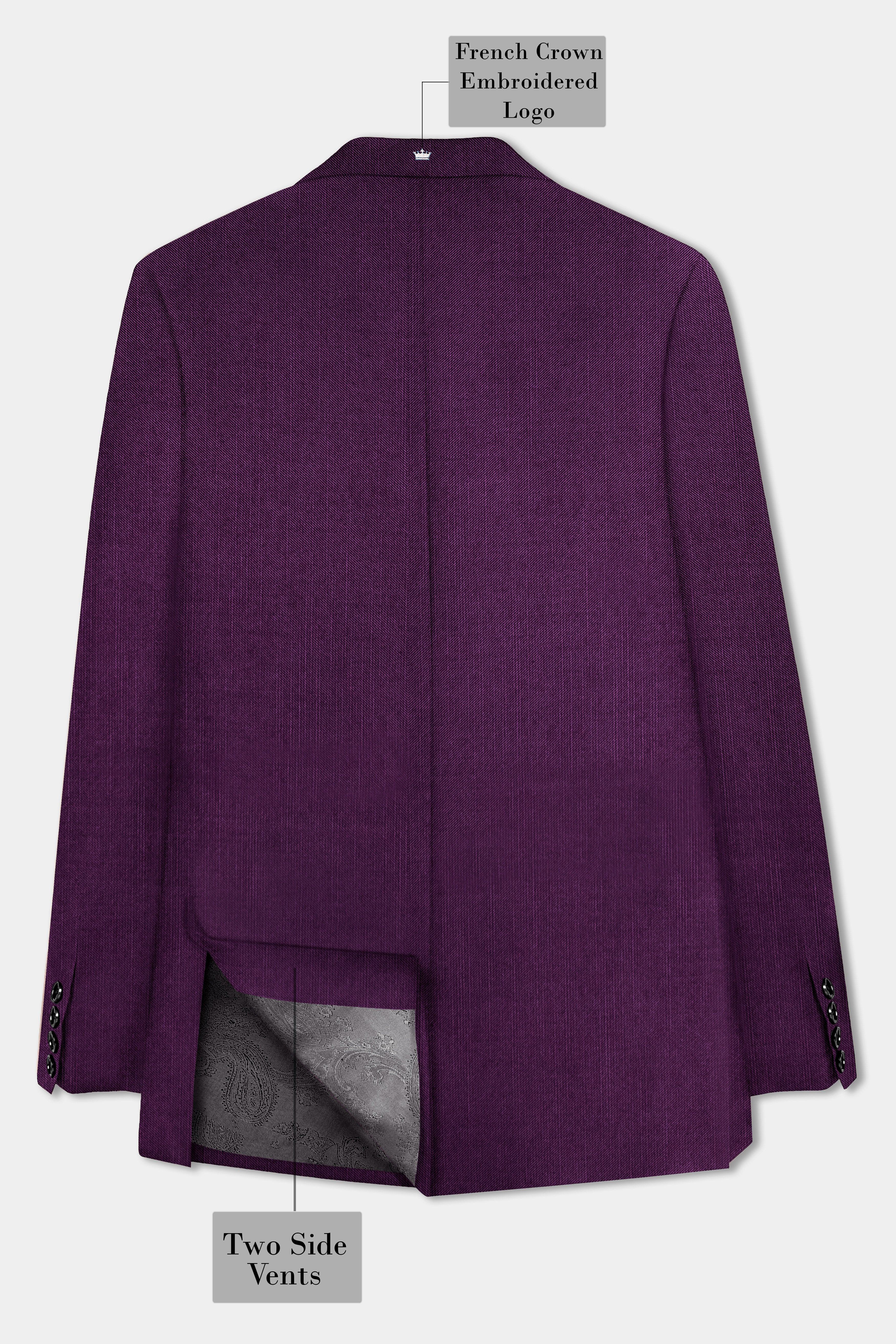 Orchid-Grape Purple Solid Wool Rich Double Breasted Stretchable traveler Blazer