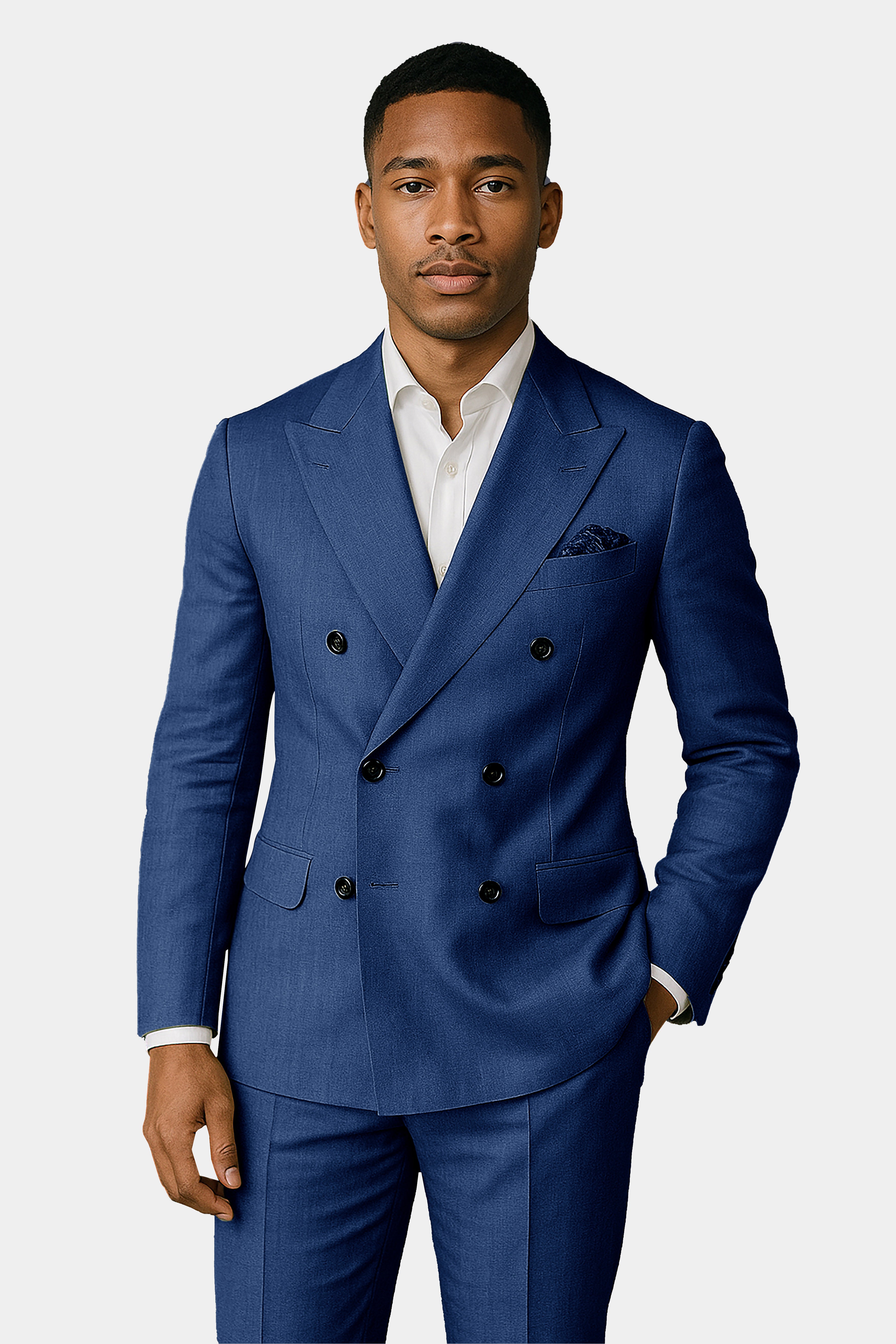 Marinoir-Cello Blue Solid Wool Rich Double Breasted Slight Stretch Blazer