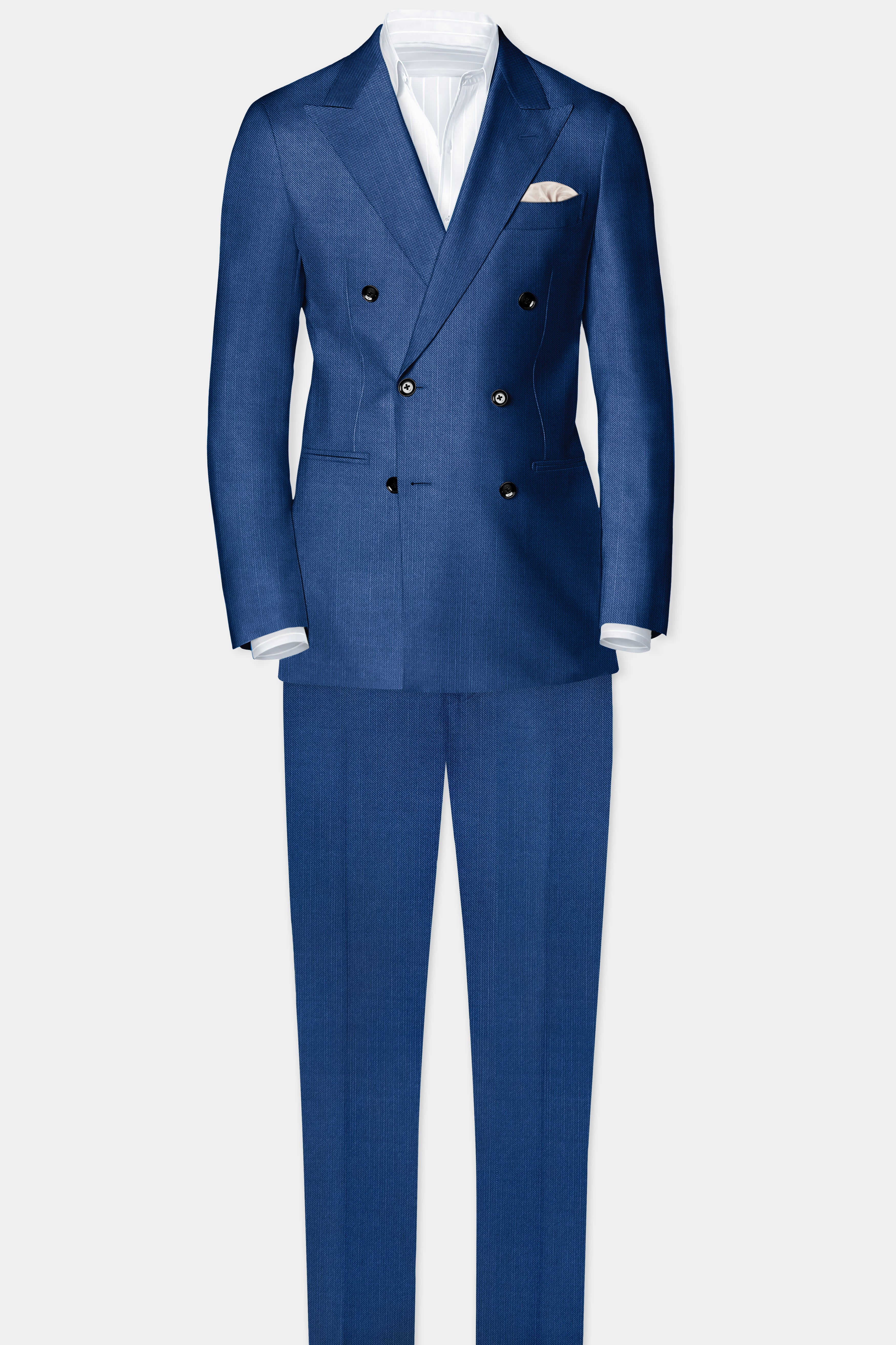 Marinoir-Cello Blue Solid Wool Rich Double Breasted Slight Stretch Blazer