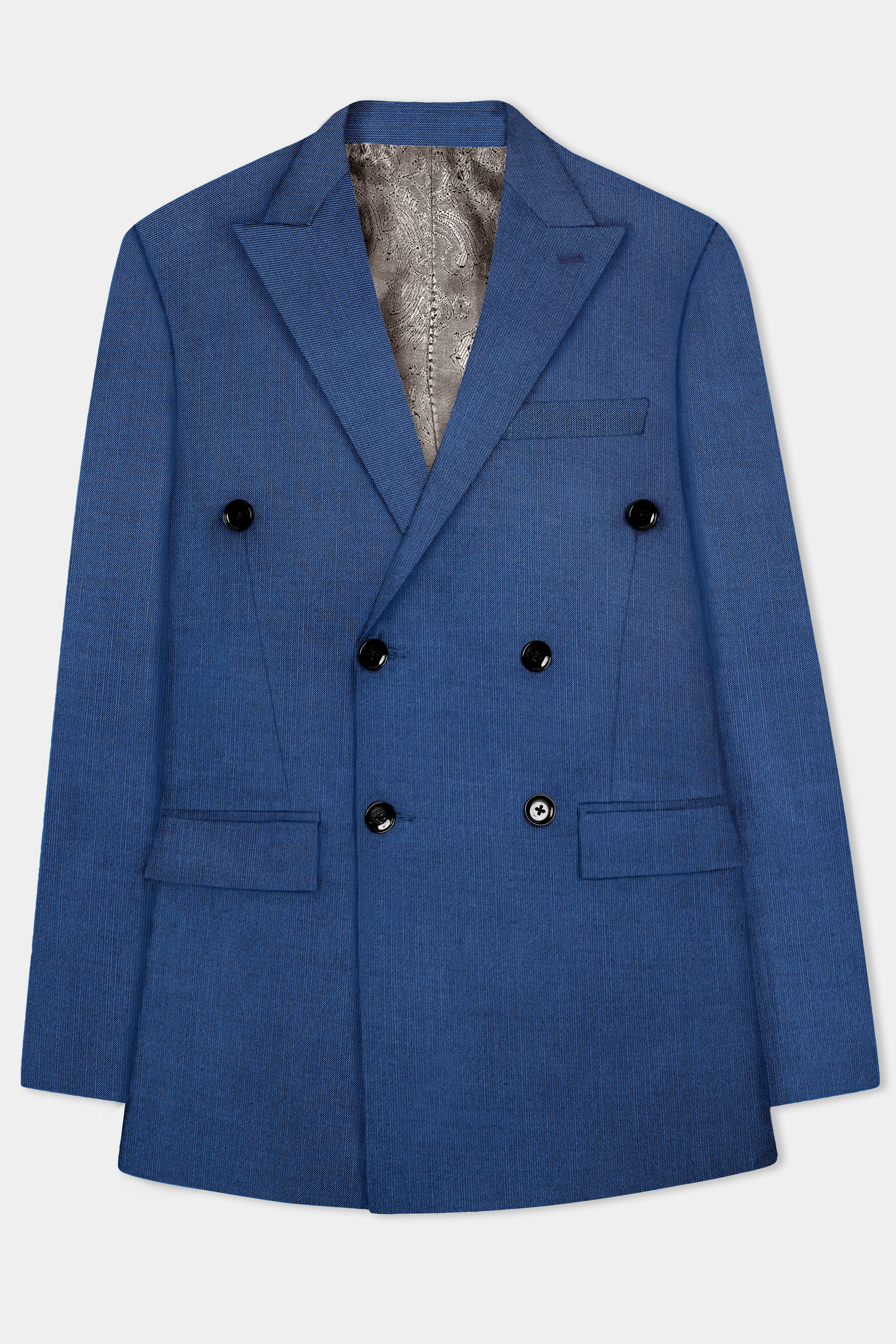 Marinoir-Cello Blue Solid Wool Rich Double Breasted Stretchable traveler Blazer