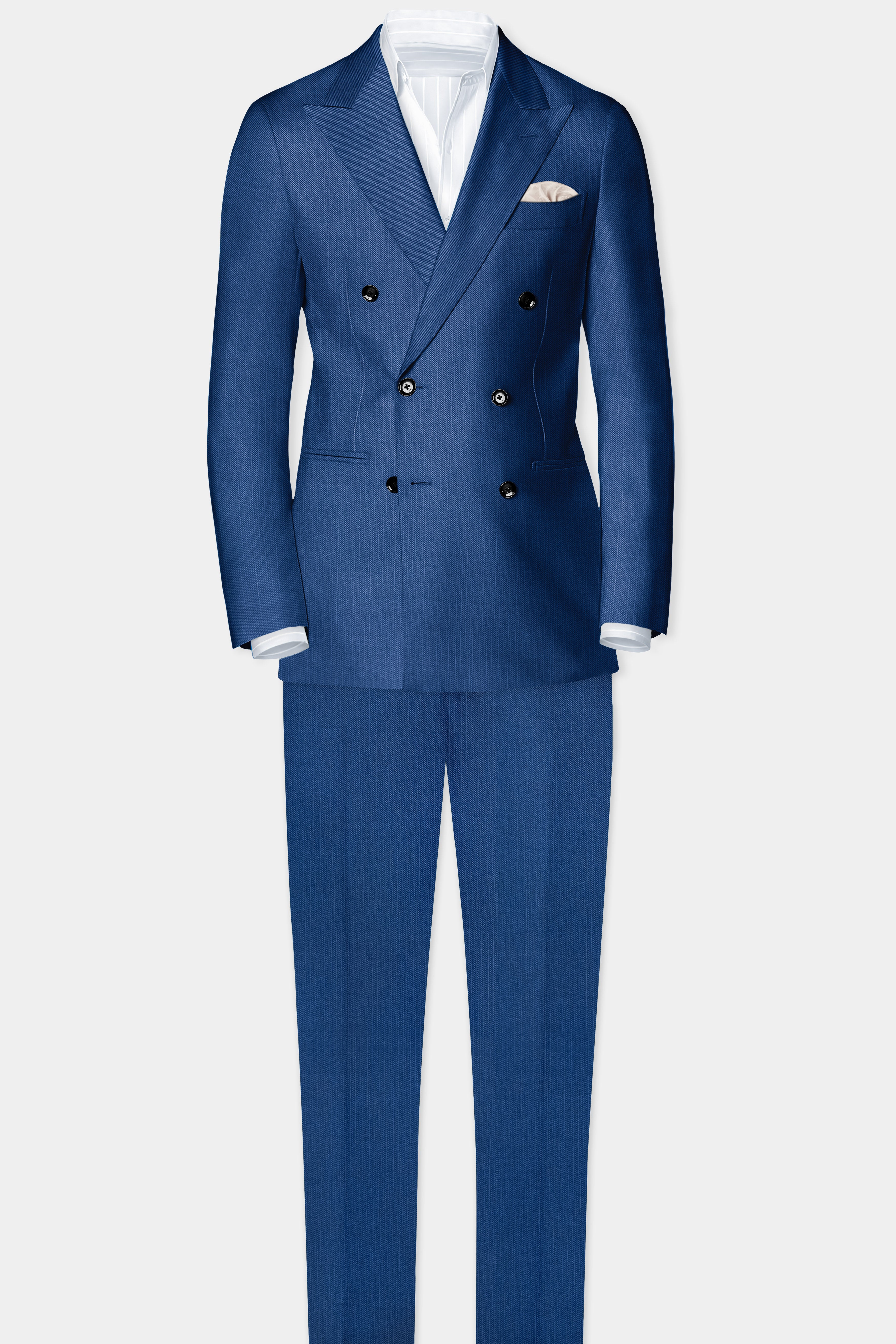 Marinoir-Cello Blue Solid Wool Rich Double Breasted Stretchable traveler Blazer