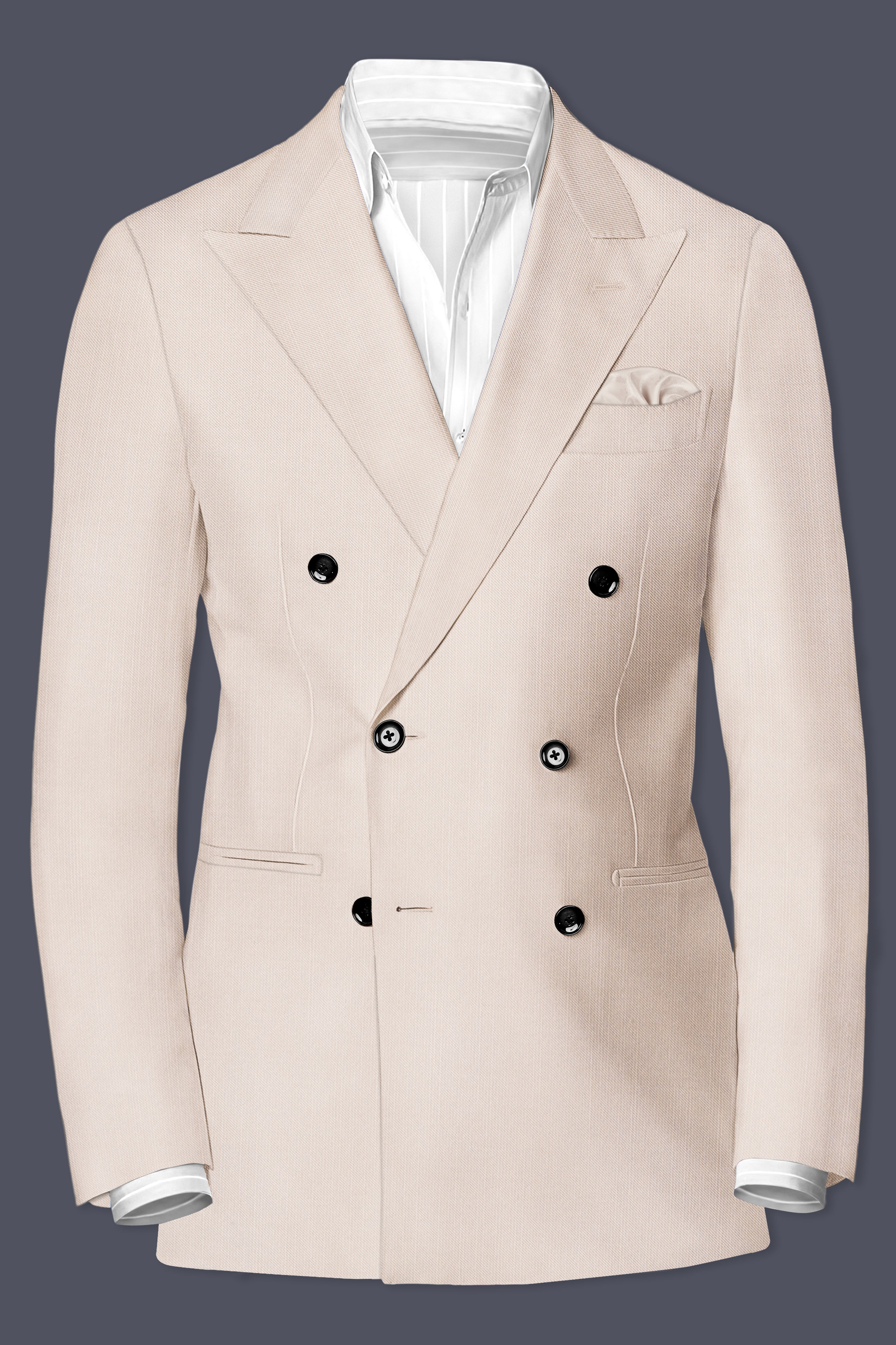 Velivon-Bizarre Cream Solid Wool Rich Double Breasted Stretchable traveler Blazer