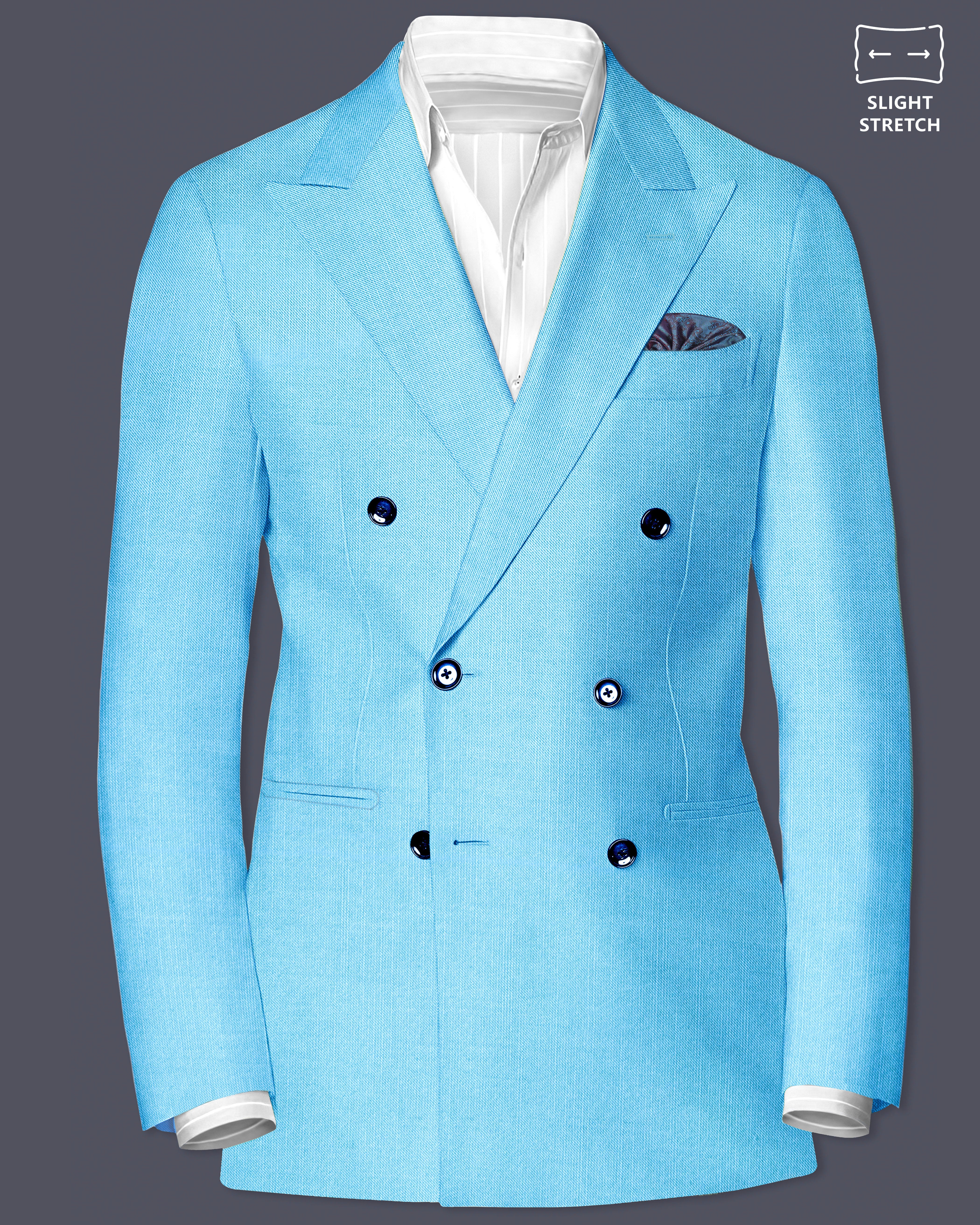 Iceland-Aquamarine Blue Solid Premium Wool Rich Double Breasted